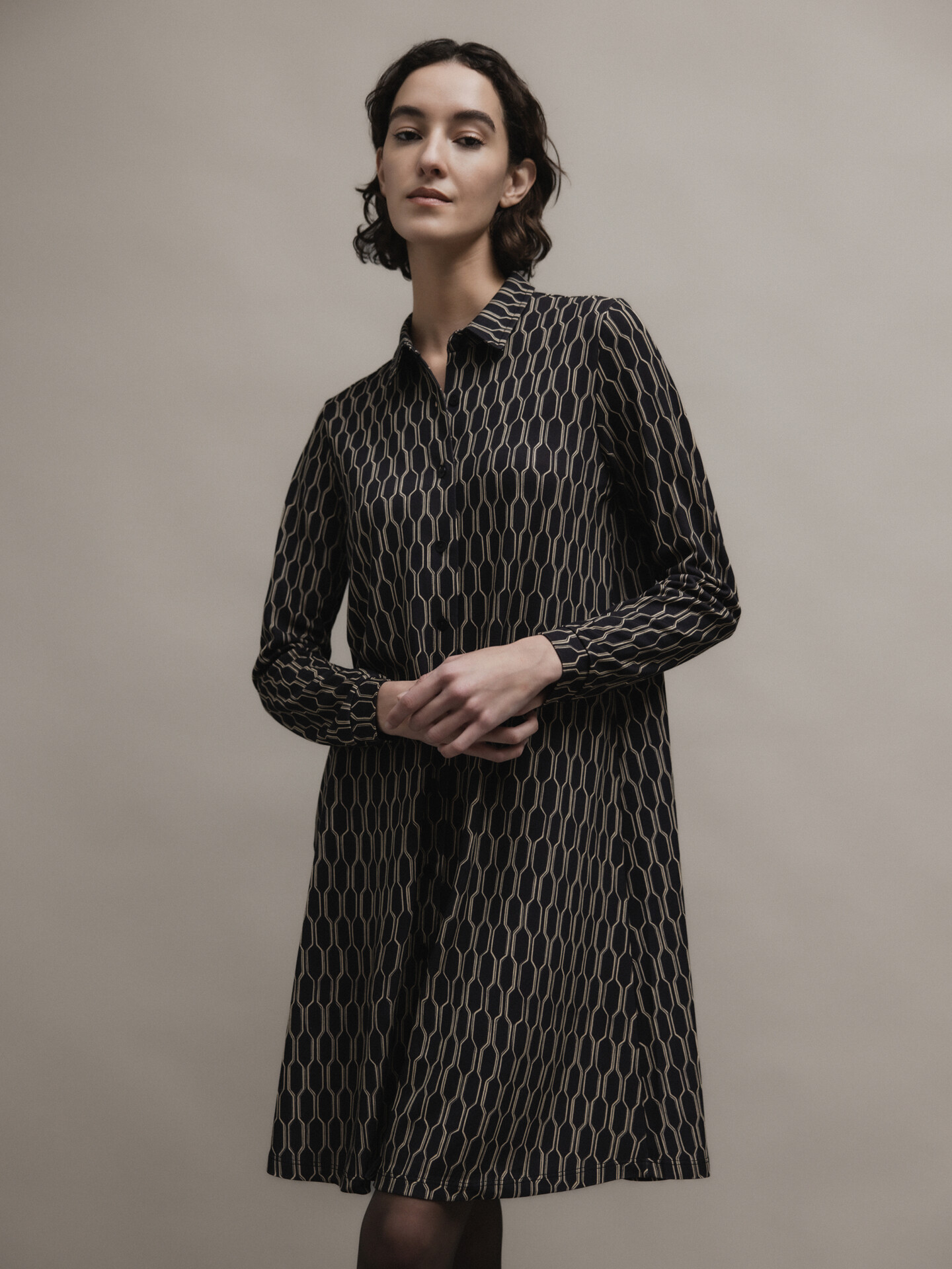 SIYU Gemustertes Kleid Damen (107 SCHWARZ NATUR)