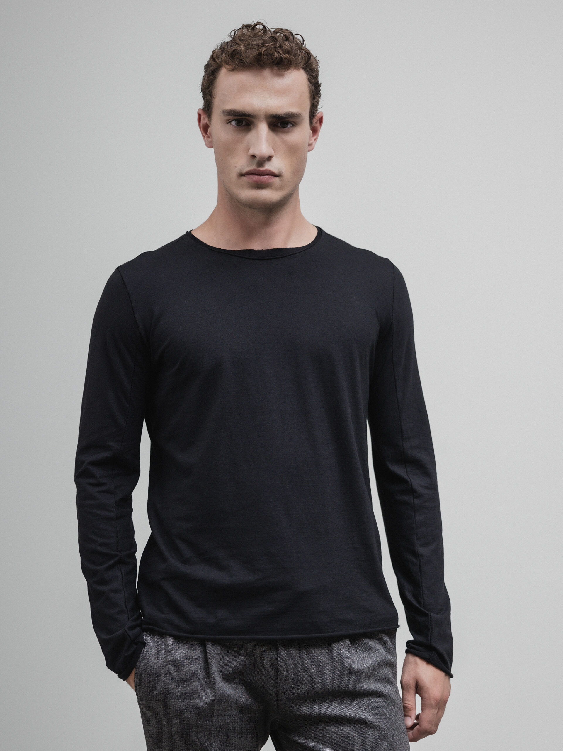 HANNES ROETHER Langarmshirt aus Baumwolle Herren (90 BLACK)