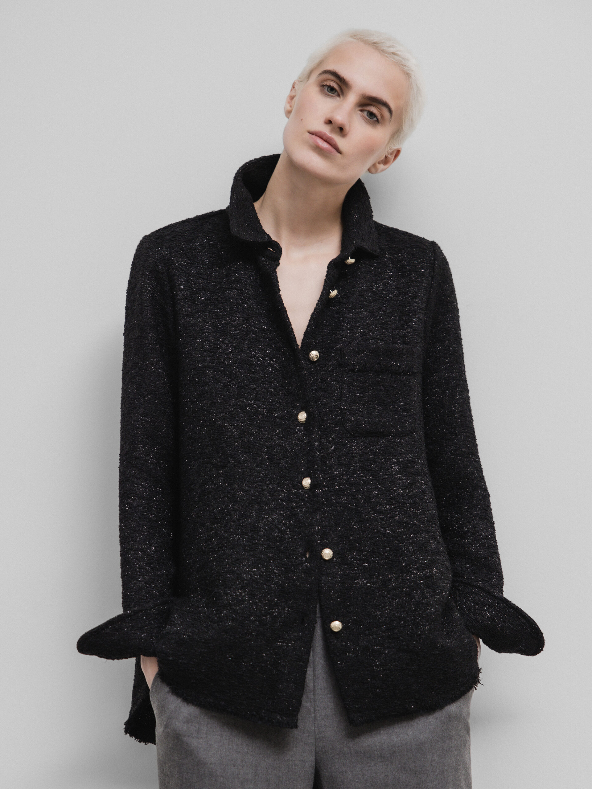 DANIELS Hemdbluse in Bouclé-Optik Damen (SCHWARZ GL)