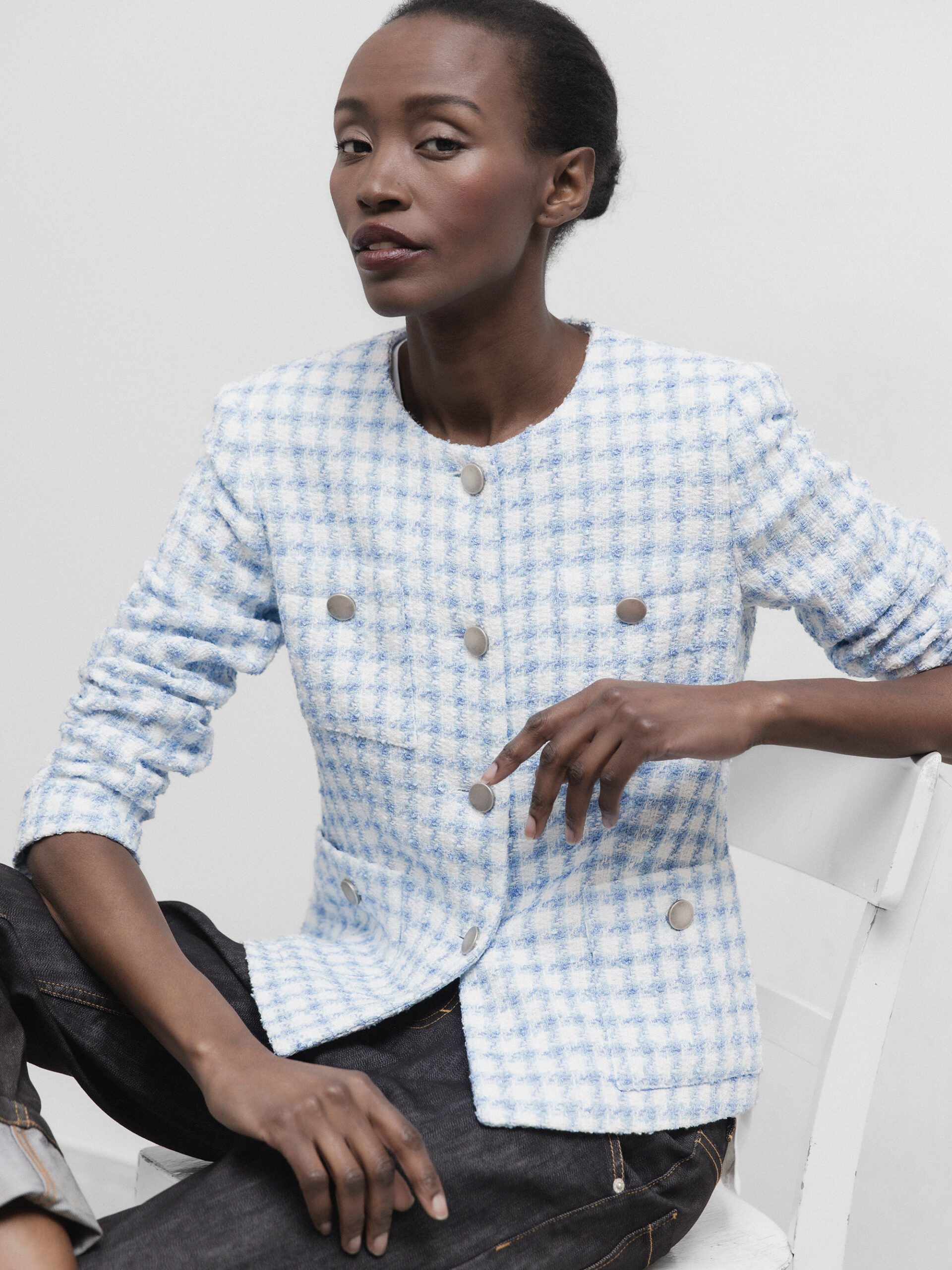 TAGLIATORE Bouclé-Blazer Damen (I1206 ECRU BLEU)