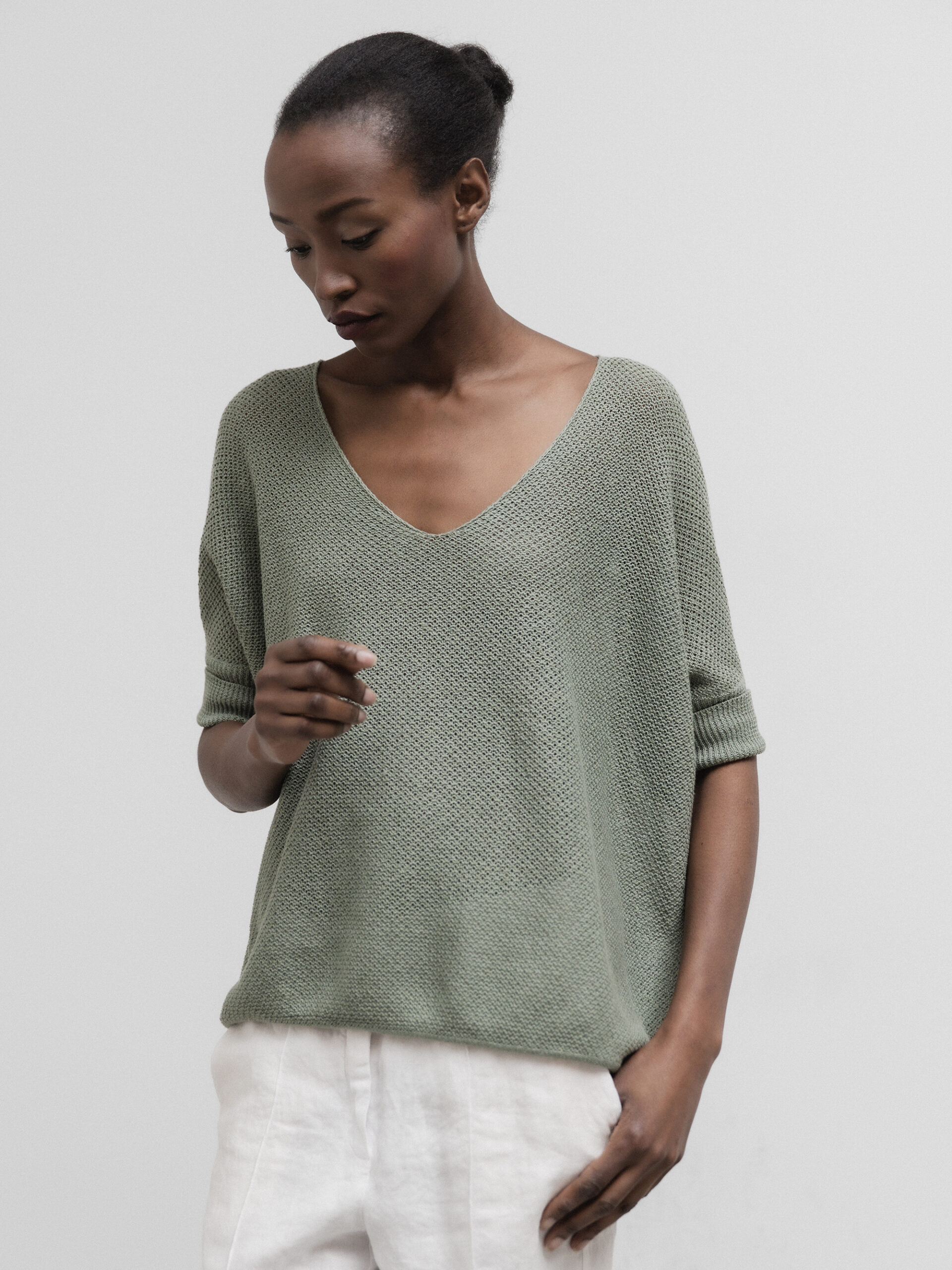 DANIELS Kurzarm- Pullover aus Leinen Damen (SALBEI)