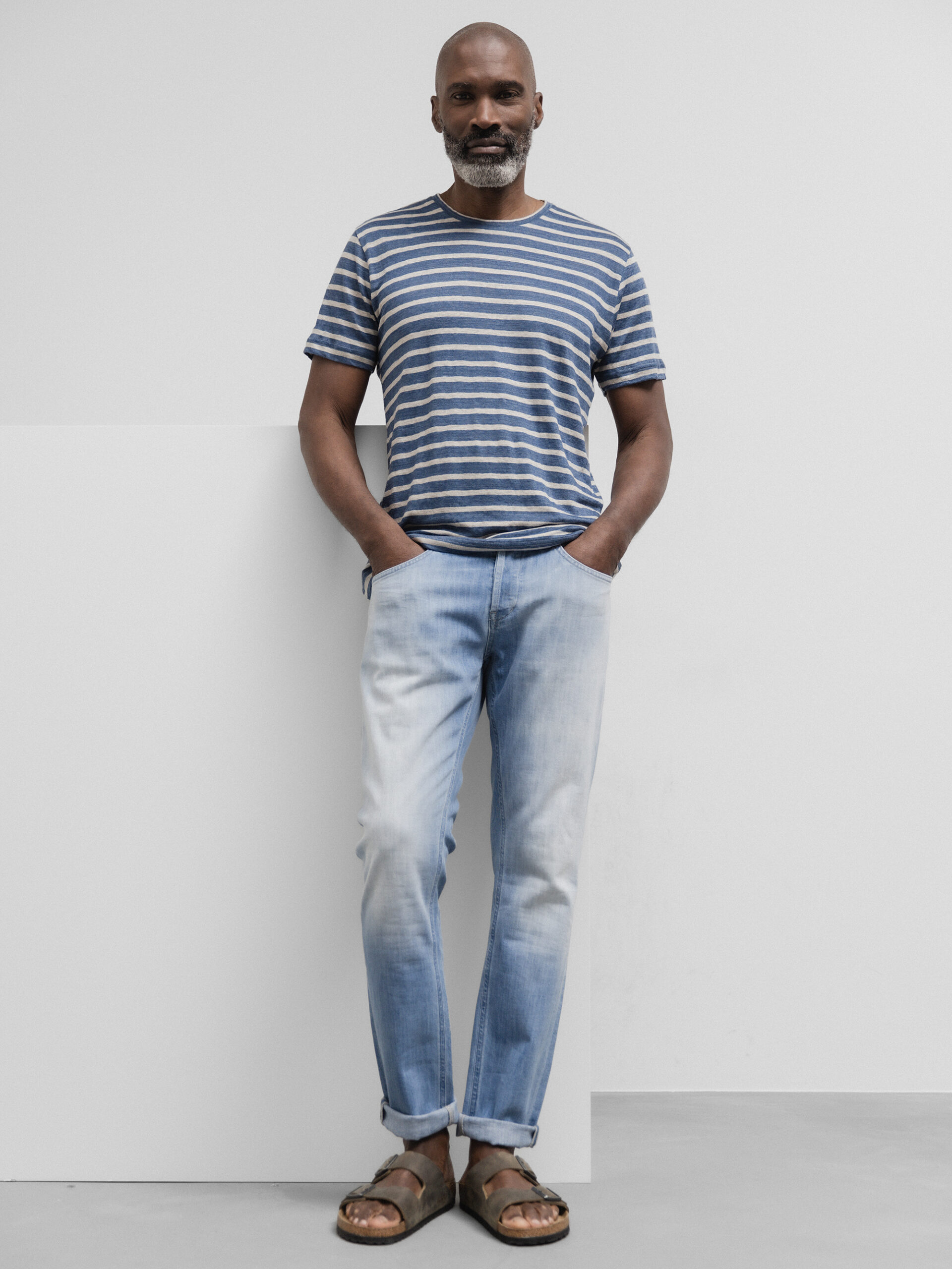 STEFAN BRANDT T-Shirt aus Leinen Herren (07700 INDIGO ECRU)