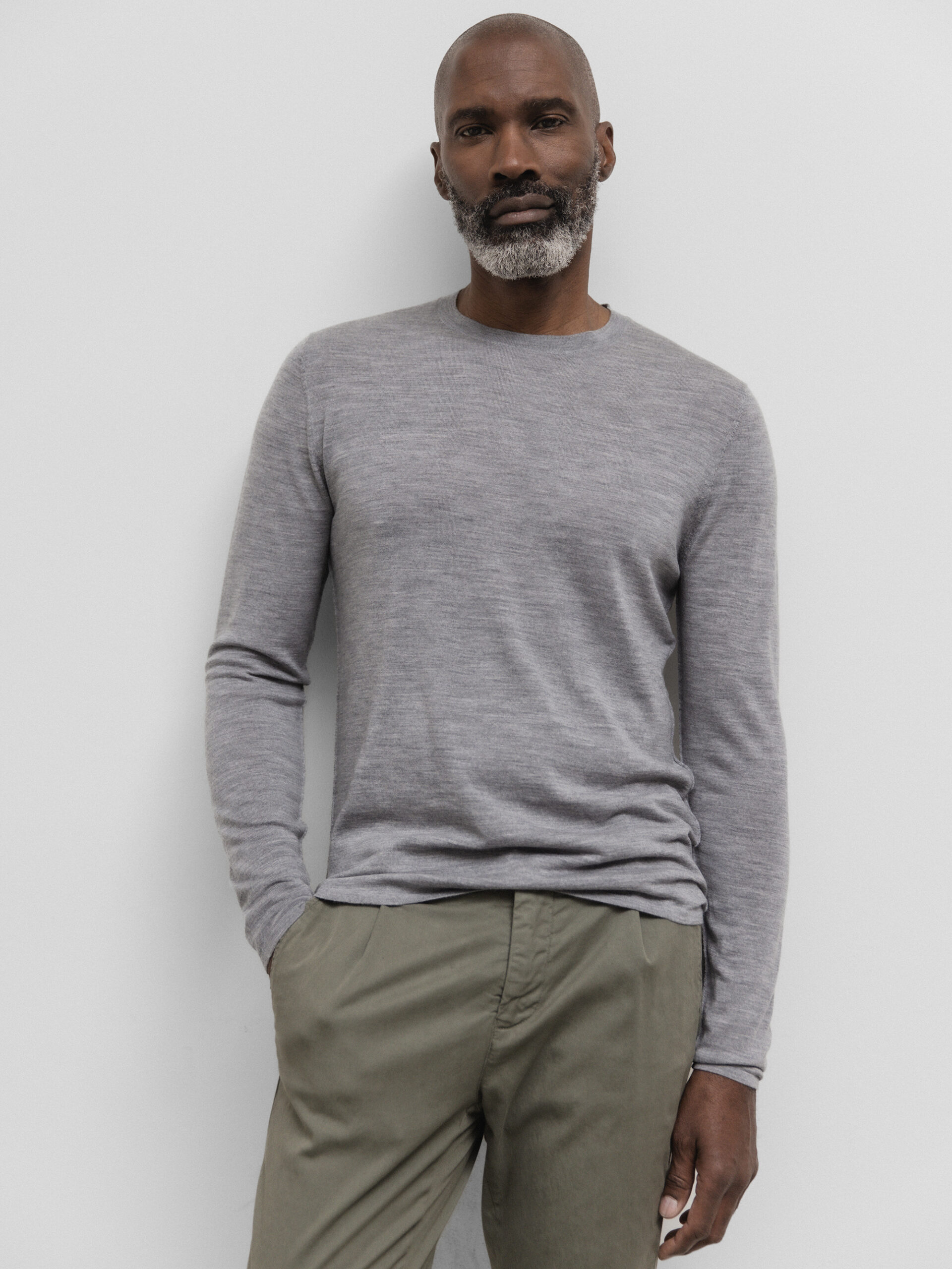 KIEFERMANN Leichter Feinstrickpullover aus Merinowolle Herren (46 SILBER MEL)