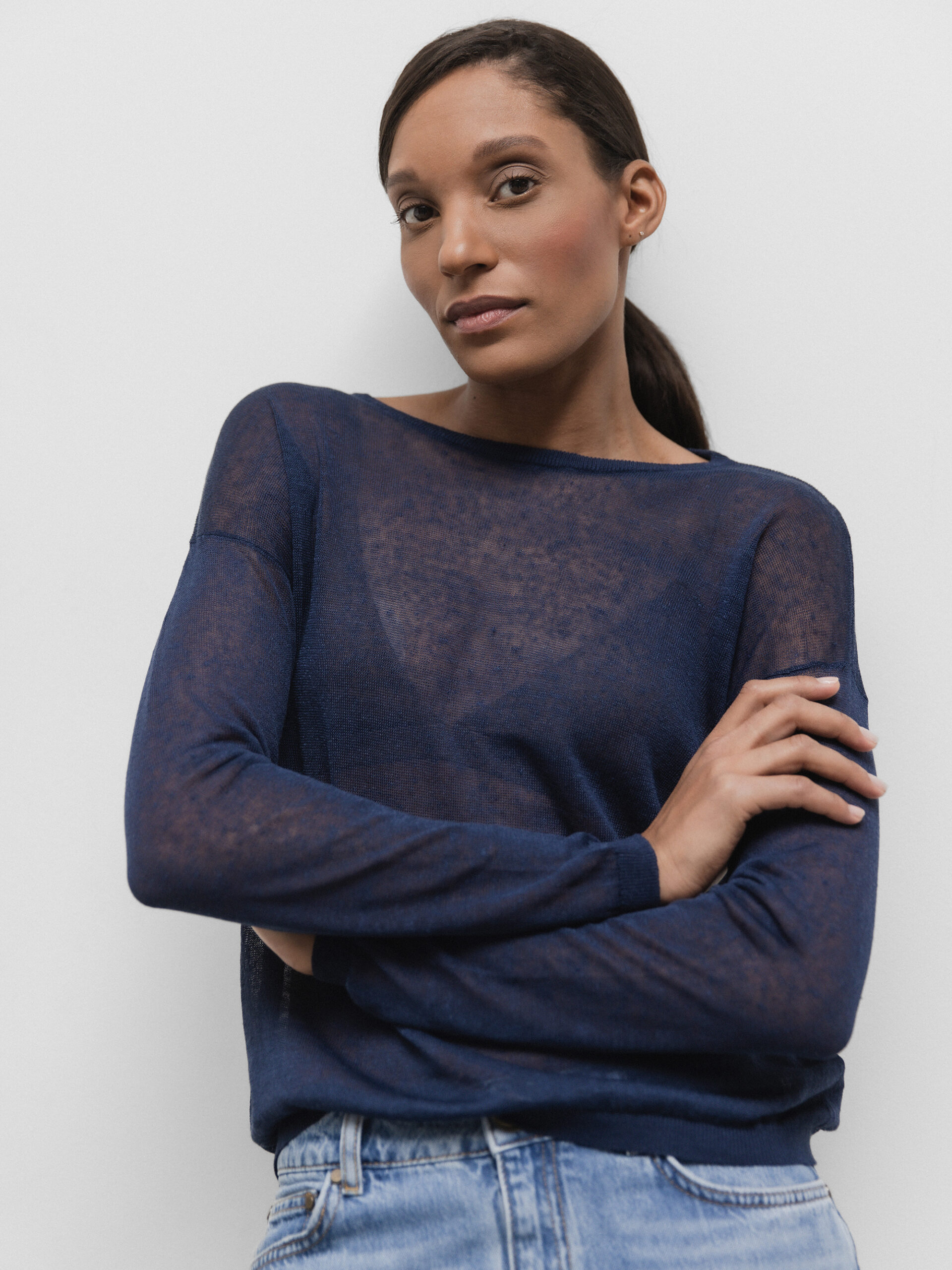 DANIELS Feinstrickpullover aus Leinen Damen (BLAU 16006)