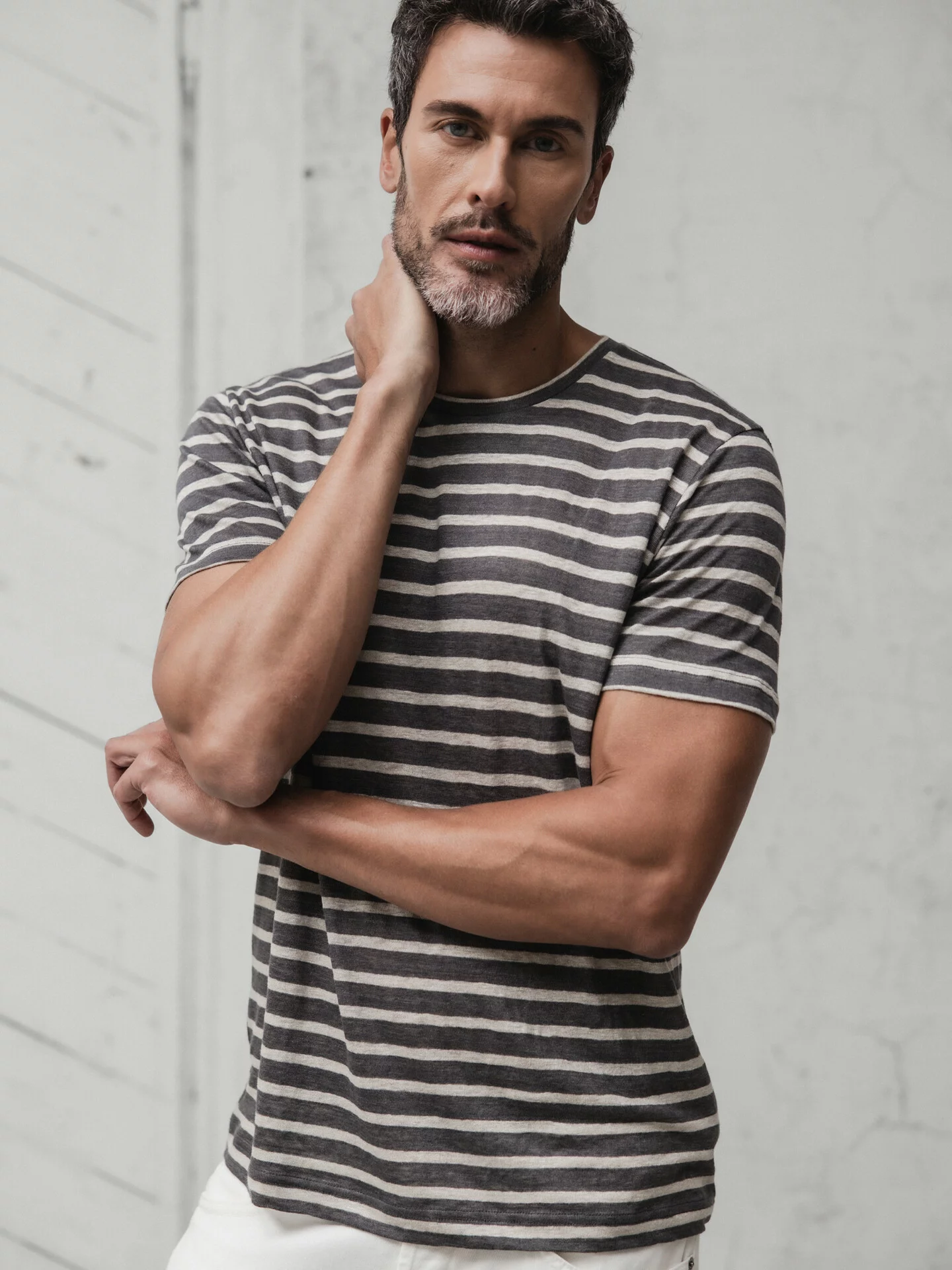 STEFAN BRANDT T-Shirt aus Leinen Herren (00900 ANTHRA ECRU)