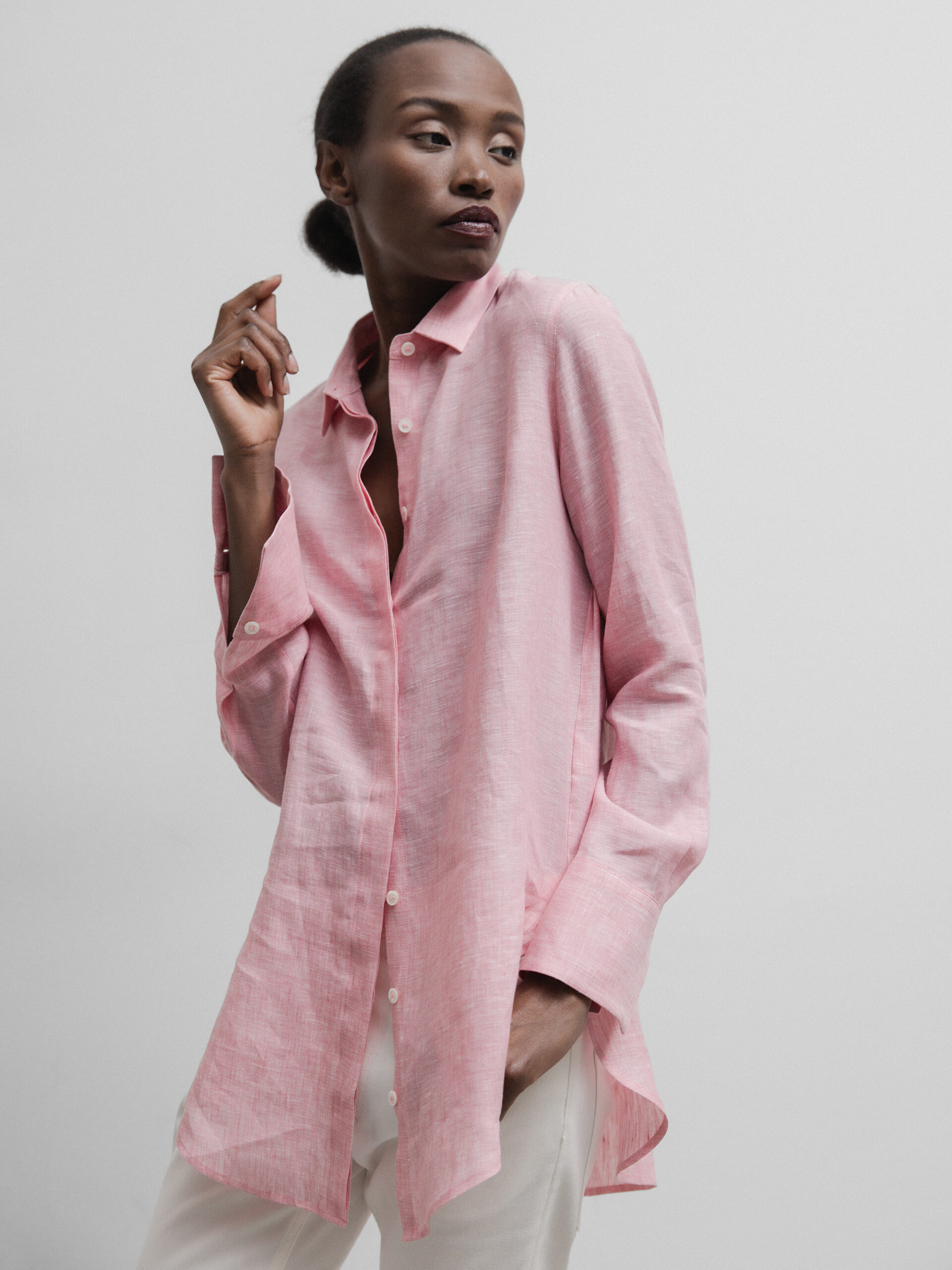 ROBERT FRIEDMAN Leinenbluse mit verdeckter Knopfleiste Damen (24 ROSE)