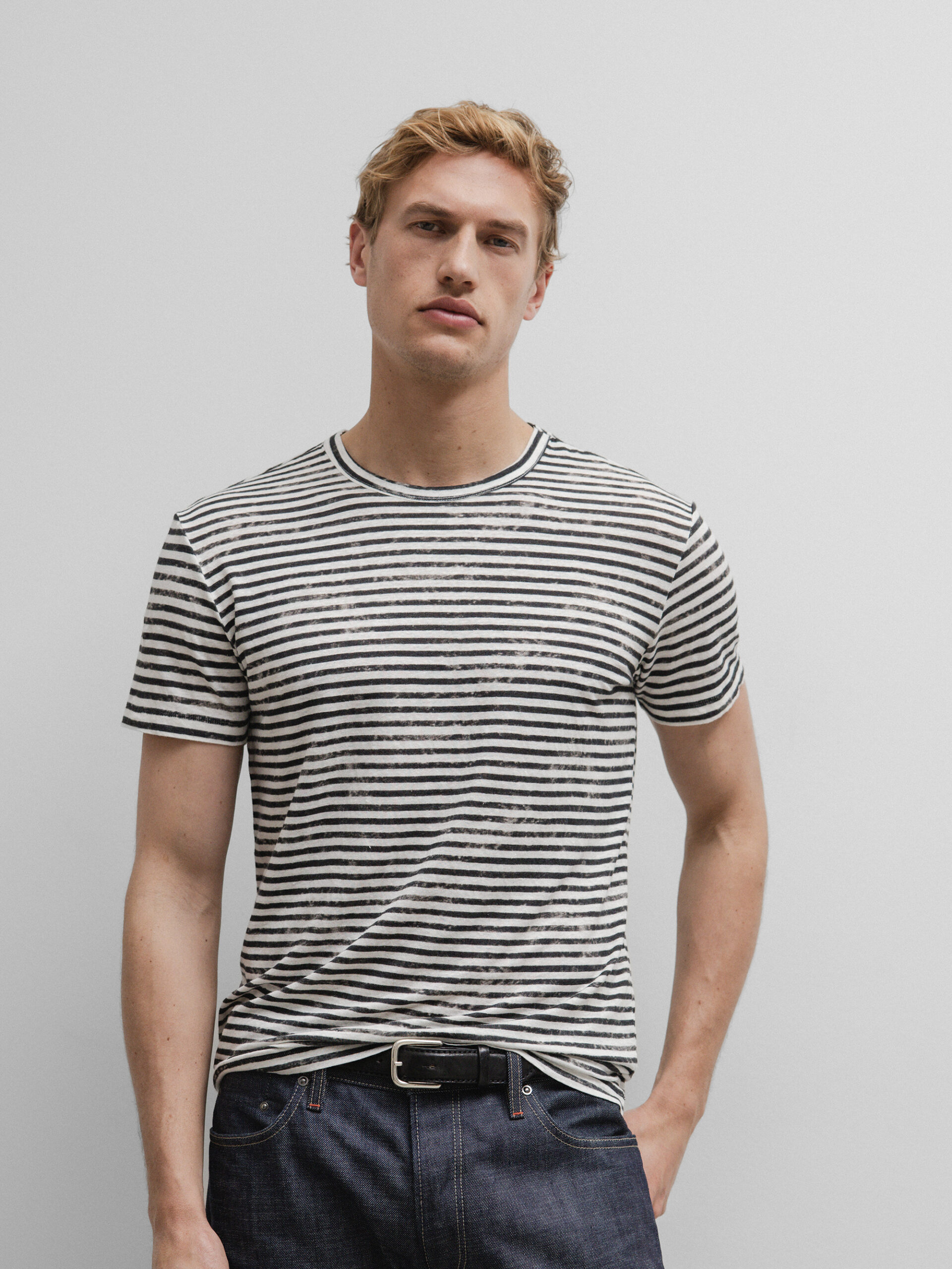 DANIELS T-Shirt aus Leinen Herren (NAVY/OFF WHITE)
