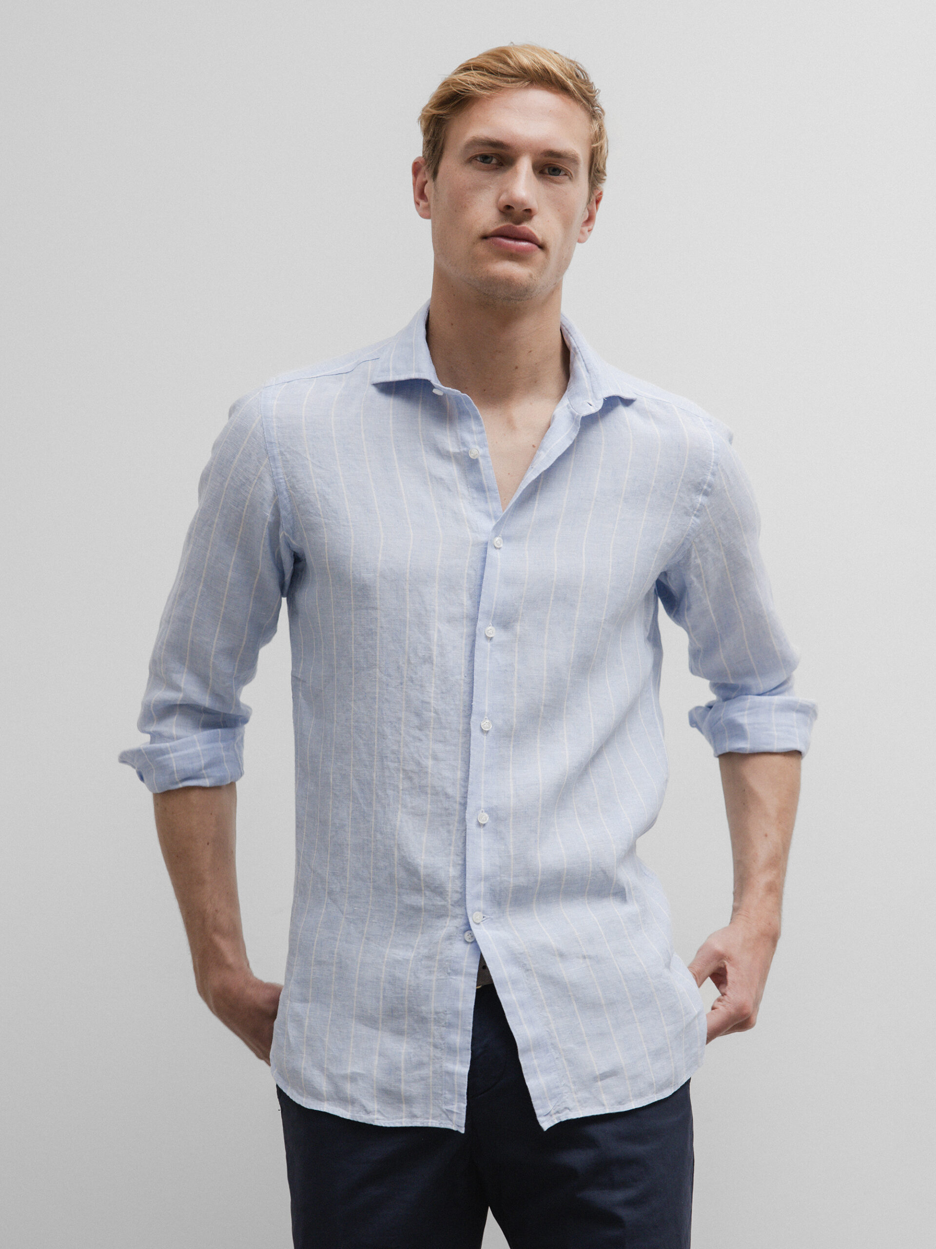 SONRISA Hemd aus Leinen Herren (02 BLUE BIG STRIPES)