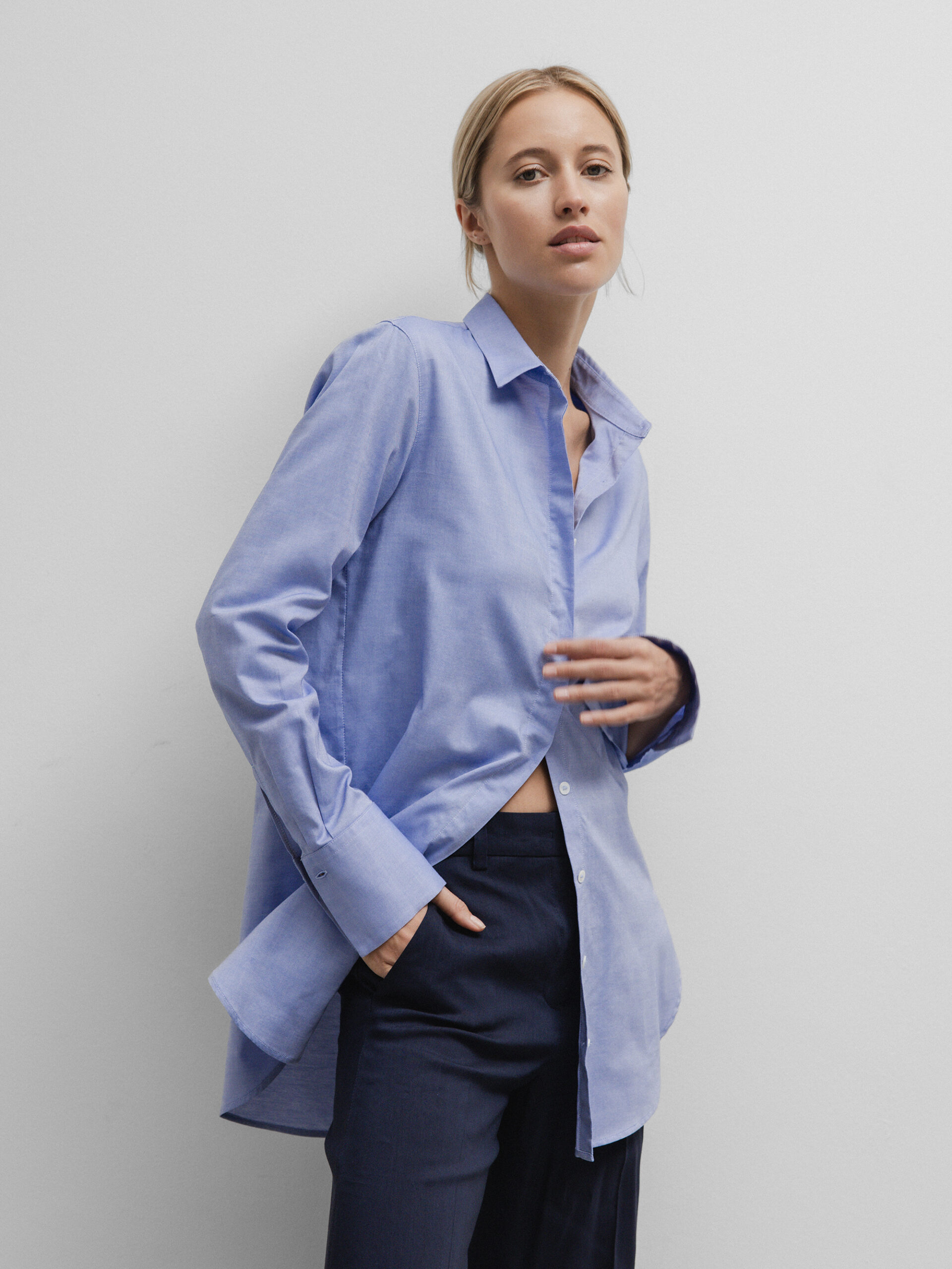 ROBERT FRIEDMAN Baumwollhemd mit verdeckter Knopfleiste Damen (10 MITTELBLAU)