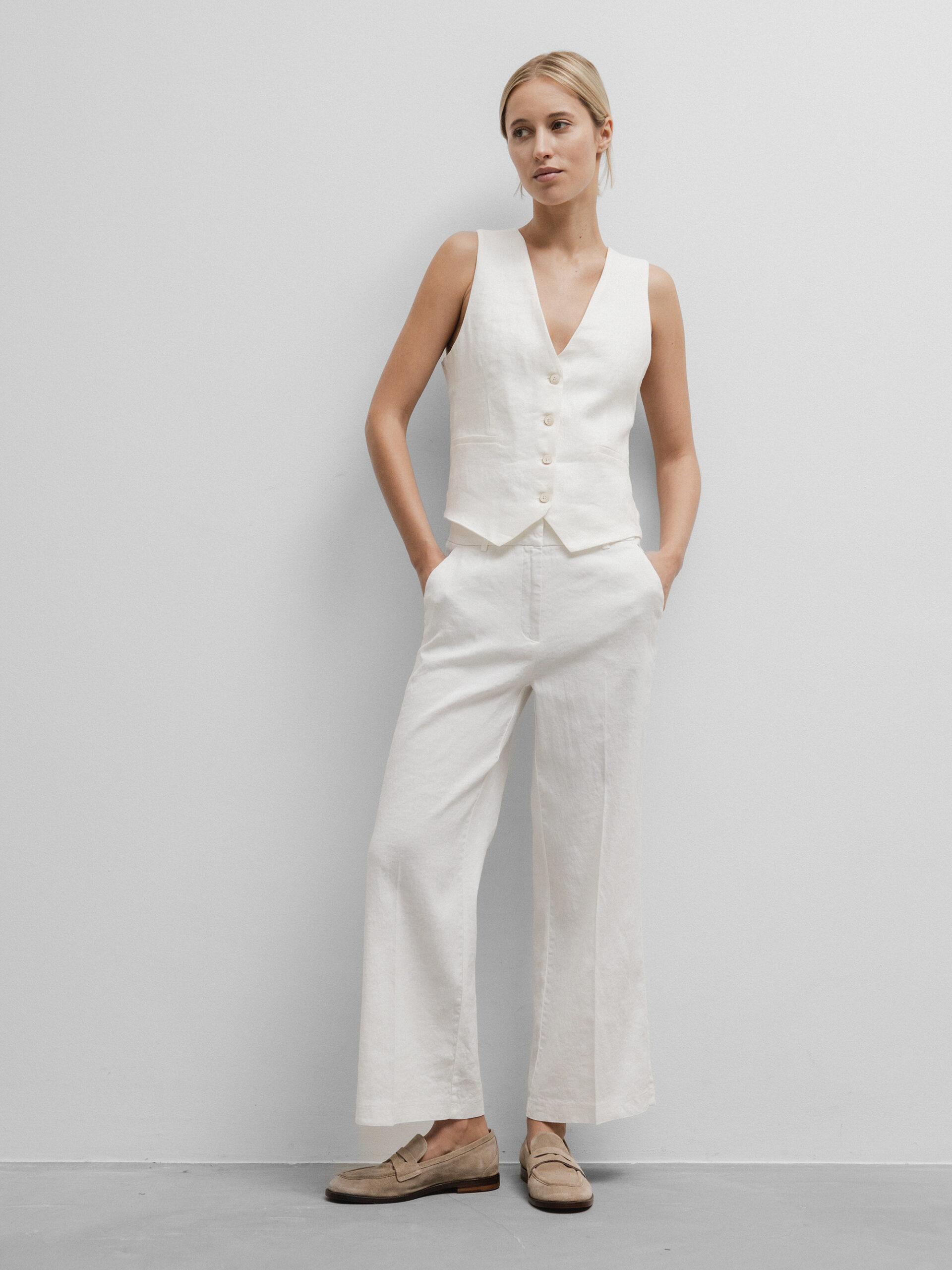 CAMBIO Cropped Hose aus Leinen Damen (001 PUR WHITE)