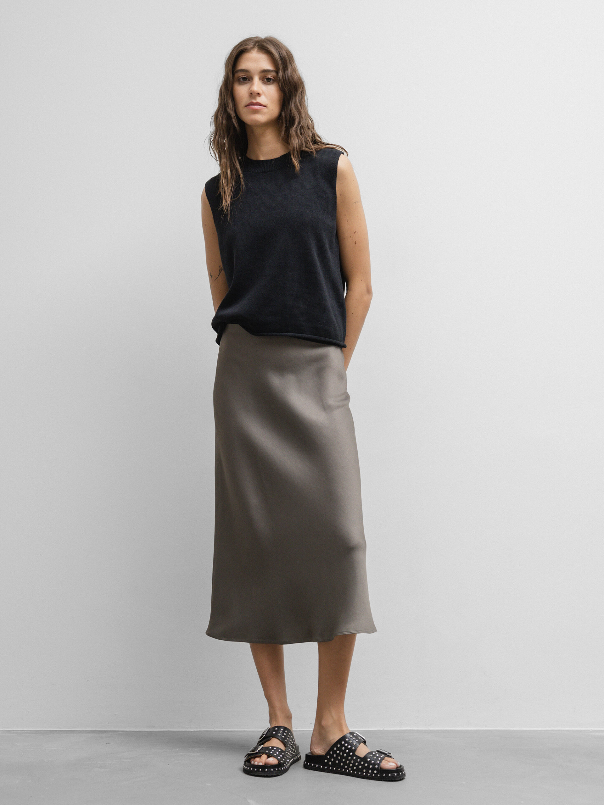 DRYKORN Midi- Satinrock in Satin-Optik Damen (6207 SCHLAMM OLIV)