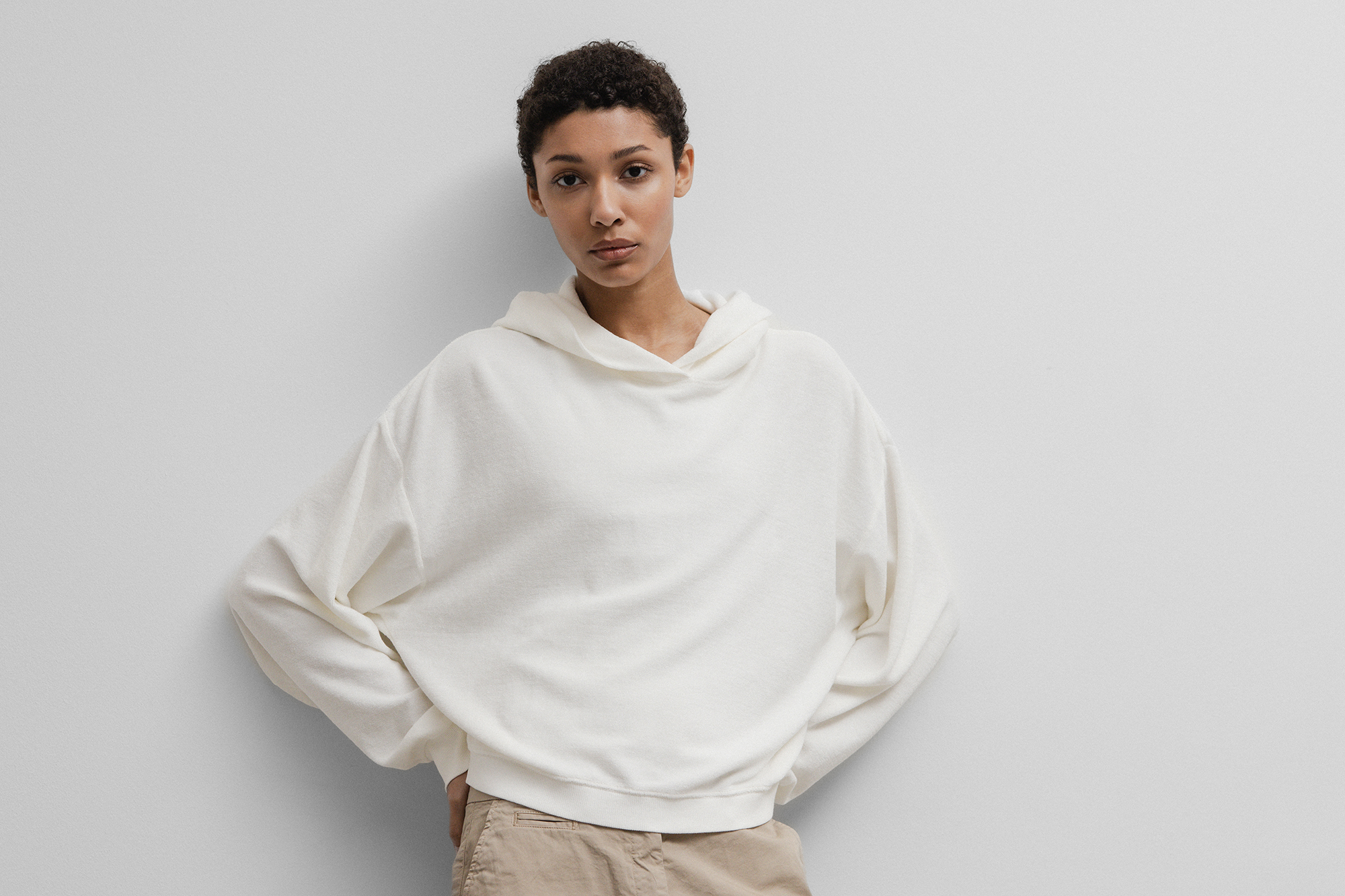 TRUE RELIGION Hoodie in Frotteeoptik Damen (OFF WHITE)