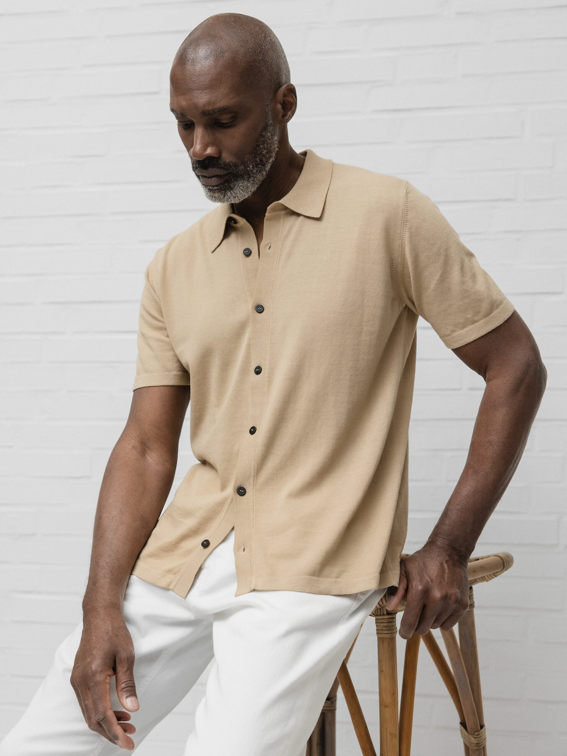 ROBERTO COLLINA Kurzarm- Feinstrickpullover aus Baumwolle Herren (05 BEIGE)