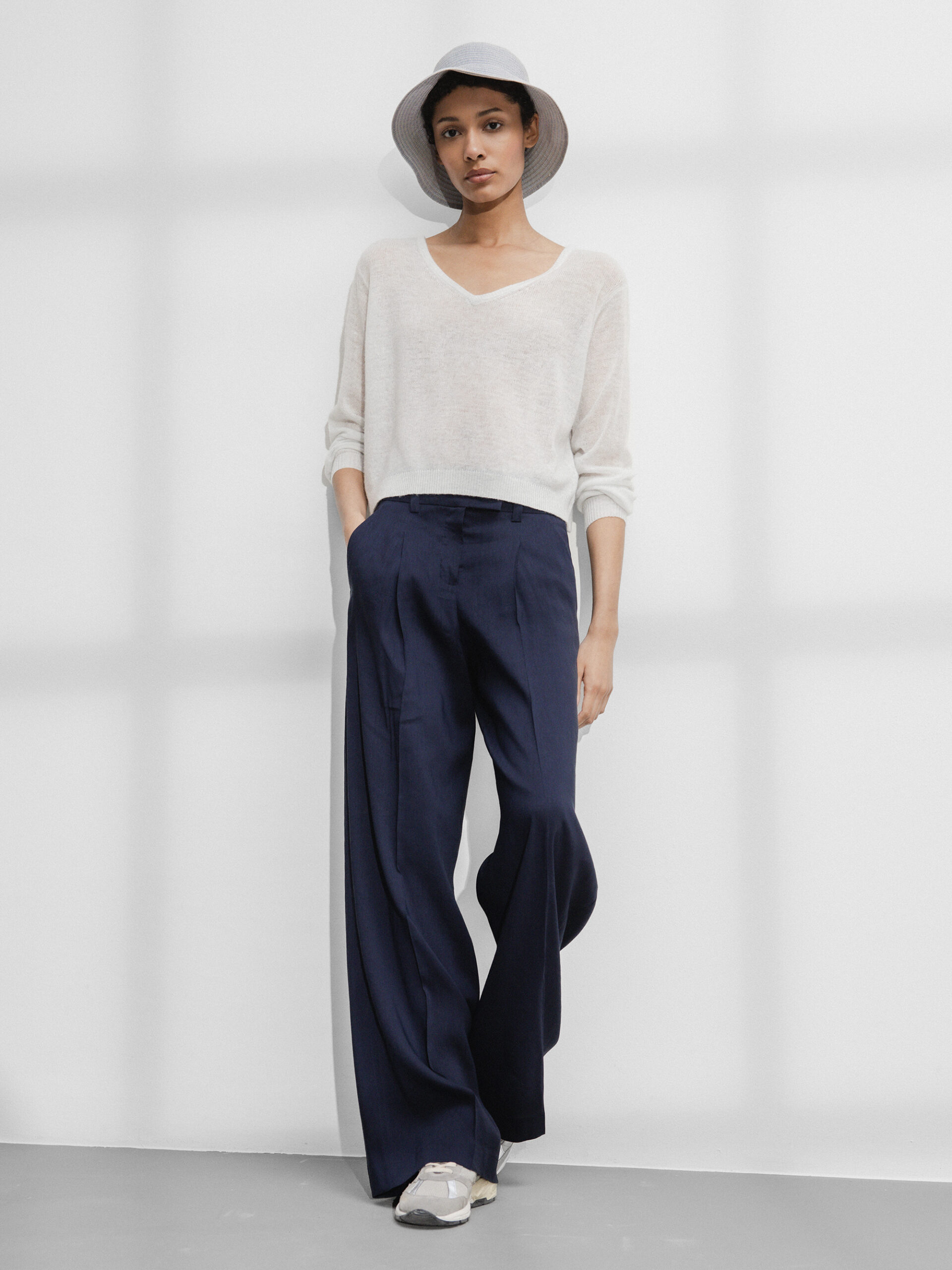 SEDUCTIVE Weite Hose aus Leinen mit Bundfalte Damen (887 NAVY)