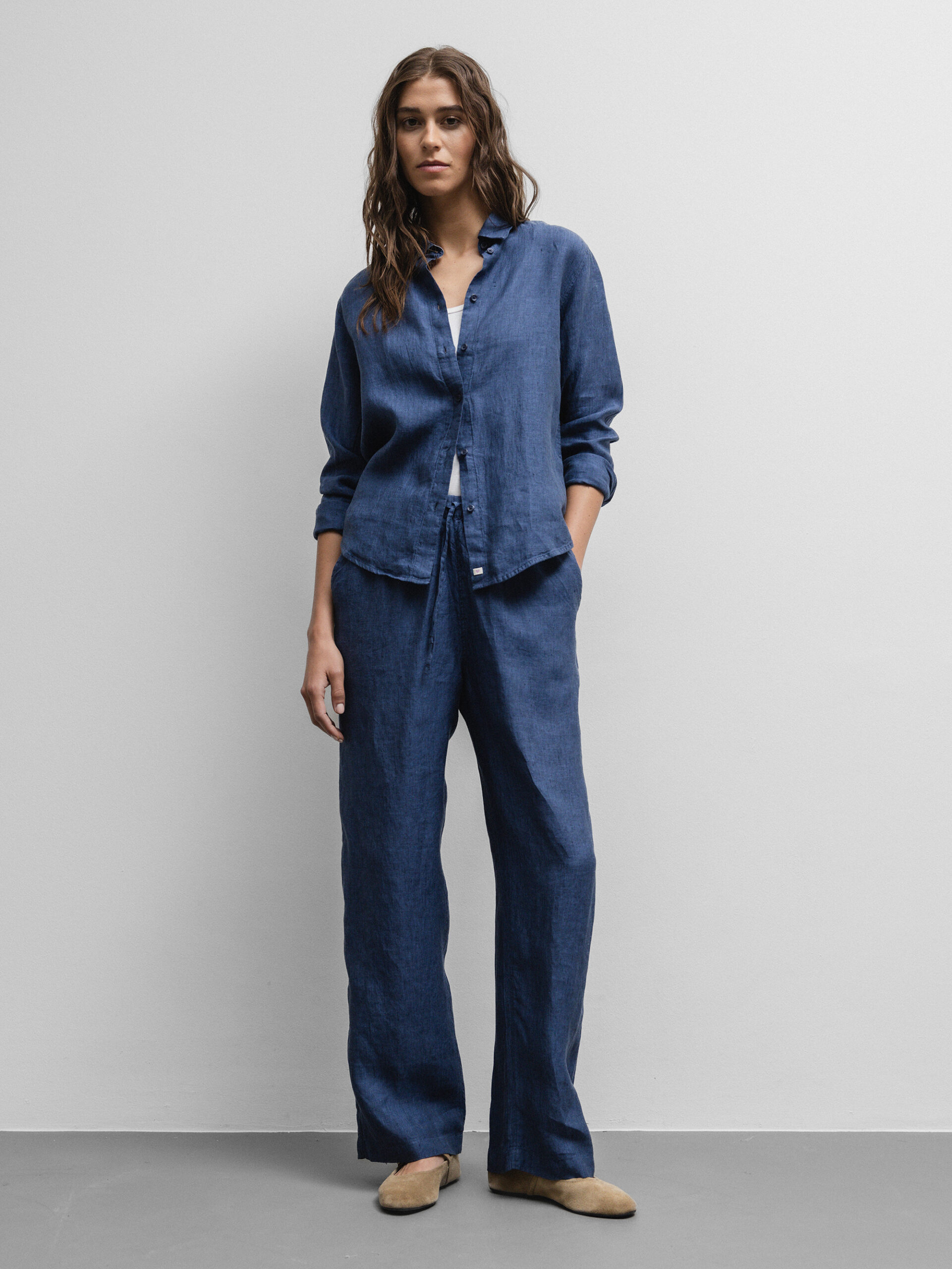 FIL NOIR Lässige Hose aus Leinen Damen (70 DK BLAU)