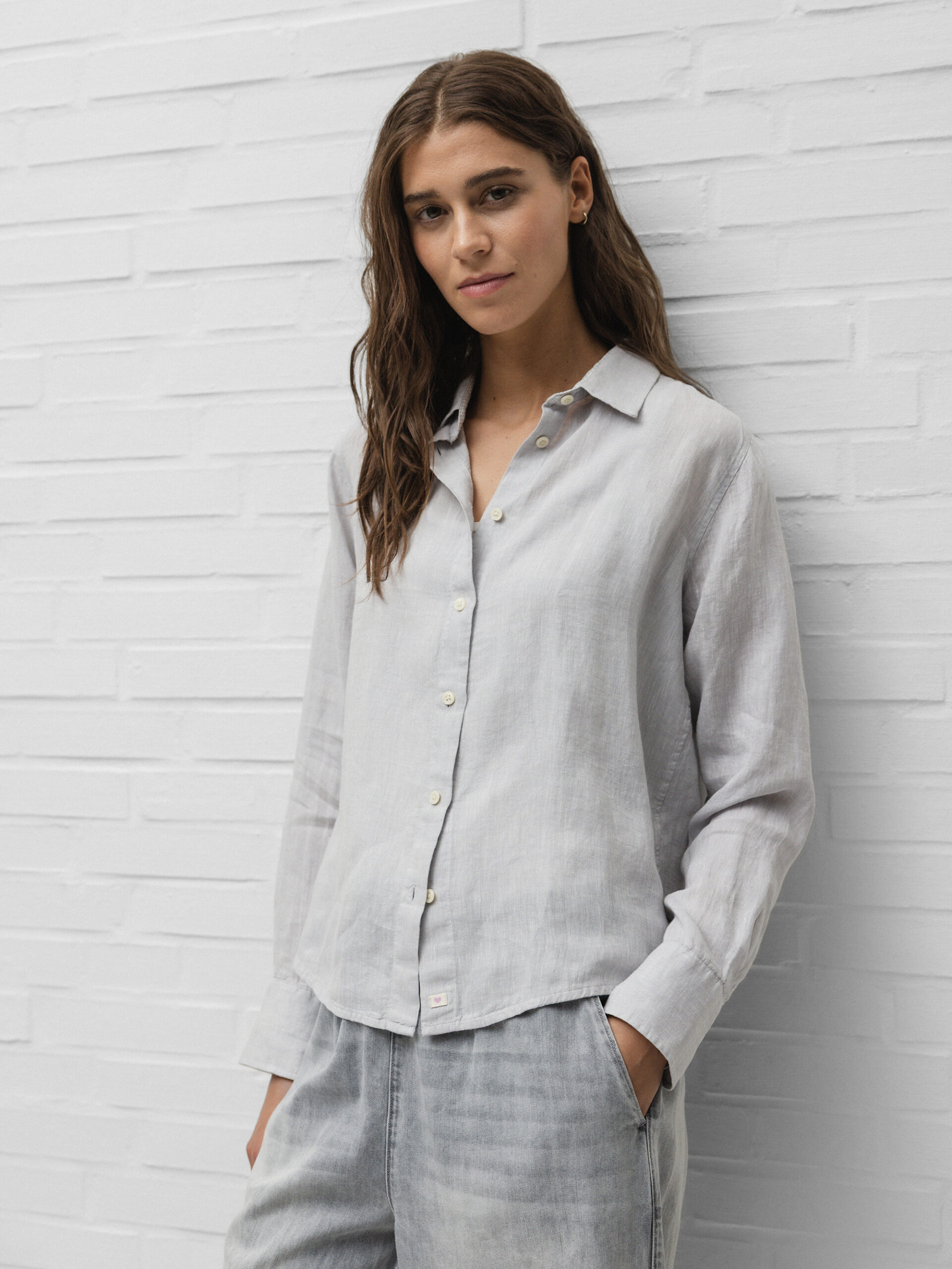 FIL NOIR Leinenbluse Damen (04 GRAU)