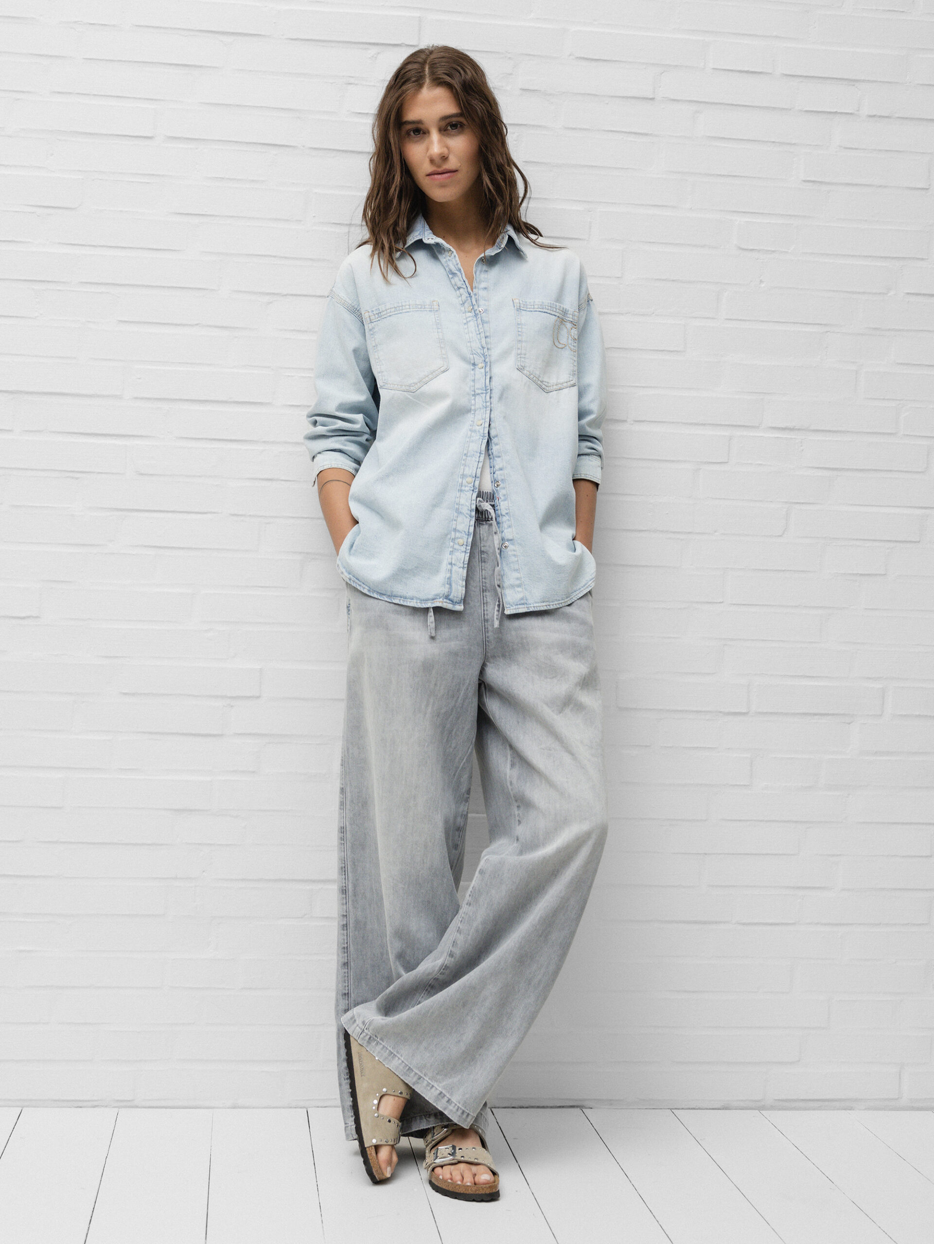 LE TEMPS DES CERISES Langes Jeanshemd Damen (3001 BLEACHED)