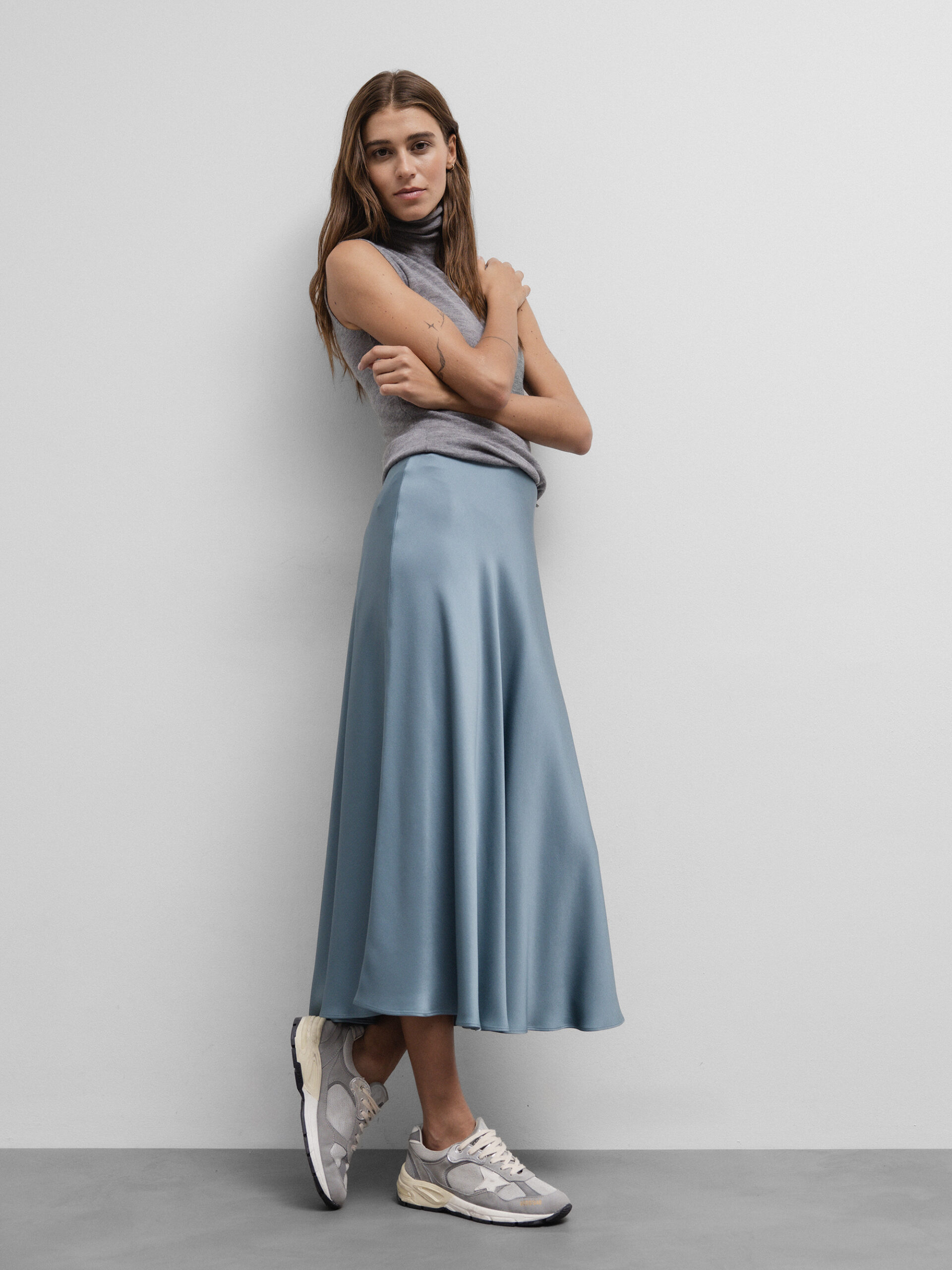 HERNO Midi- Rock in Satin-Optik Damen (9123 TAUBENBLAU)
