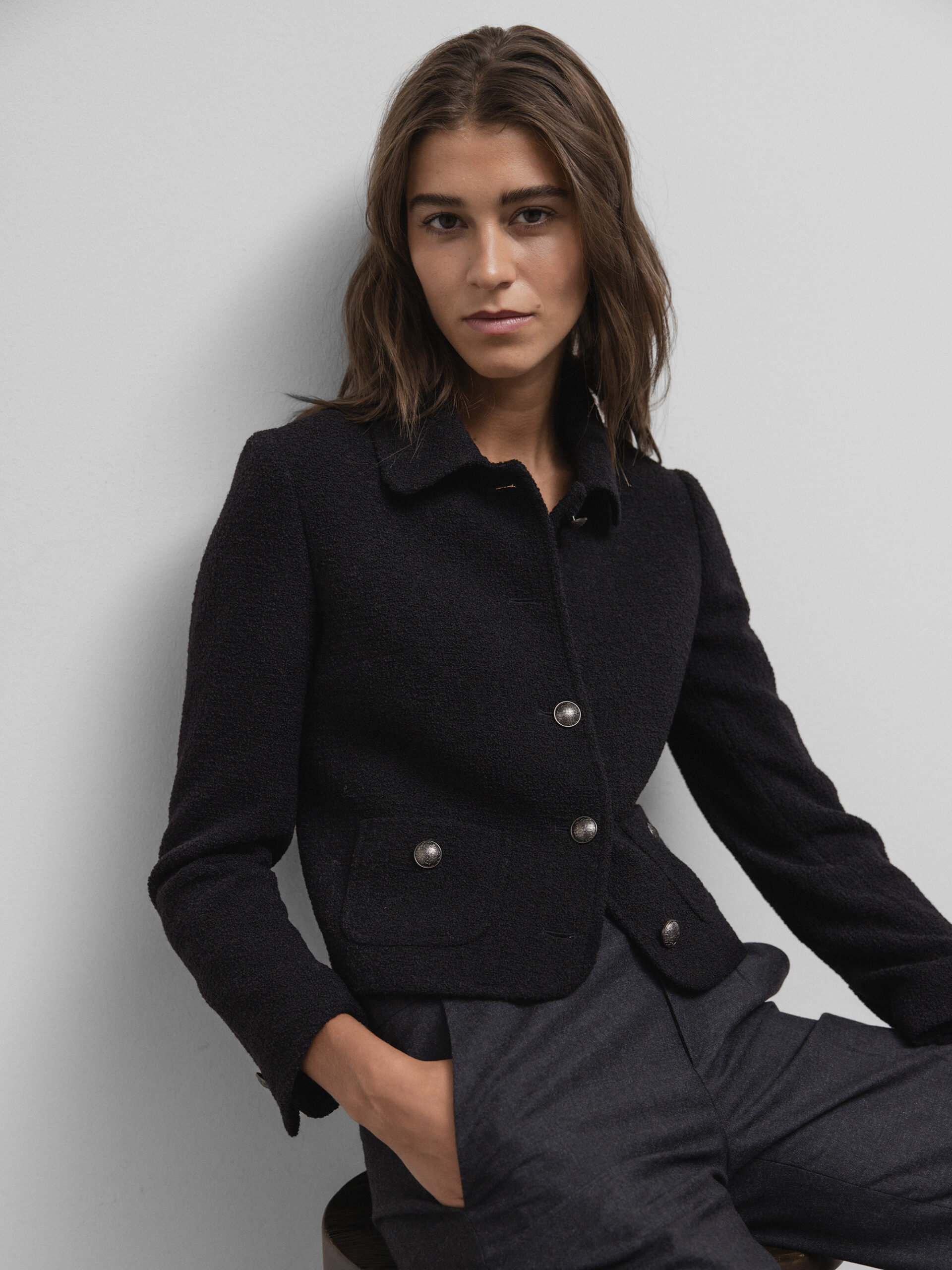 TAGLIATORE Cropped Bouclé-Blazer Damen (N1168 SCHWARZ)