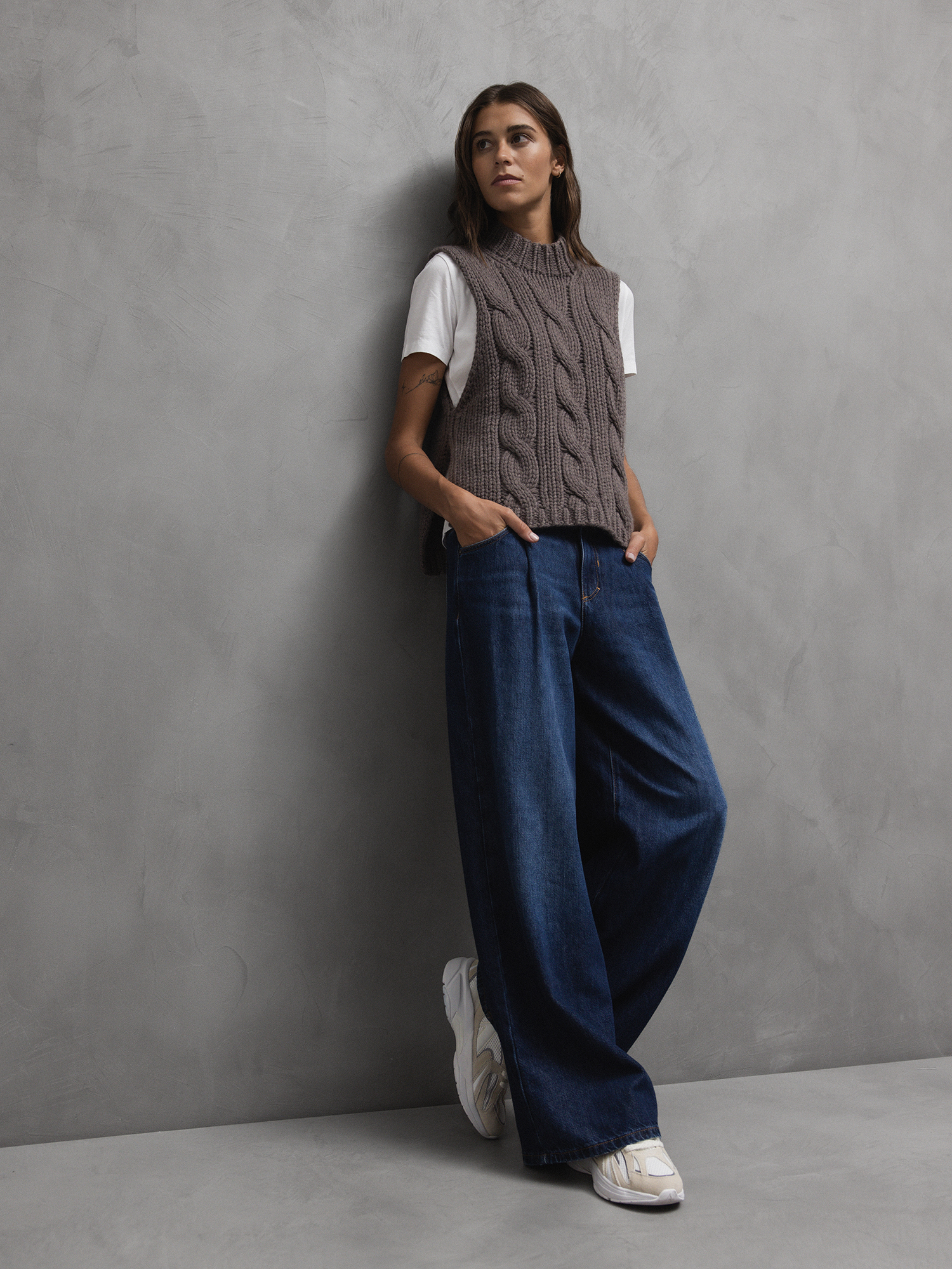 PNTS Wide Leg Jeans mit Bundfalte Damen (23 STONE WASH USED)