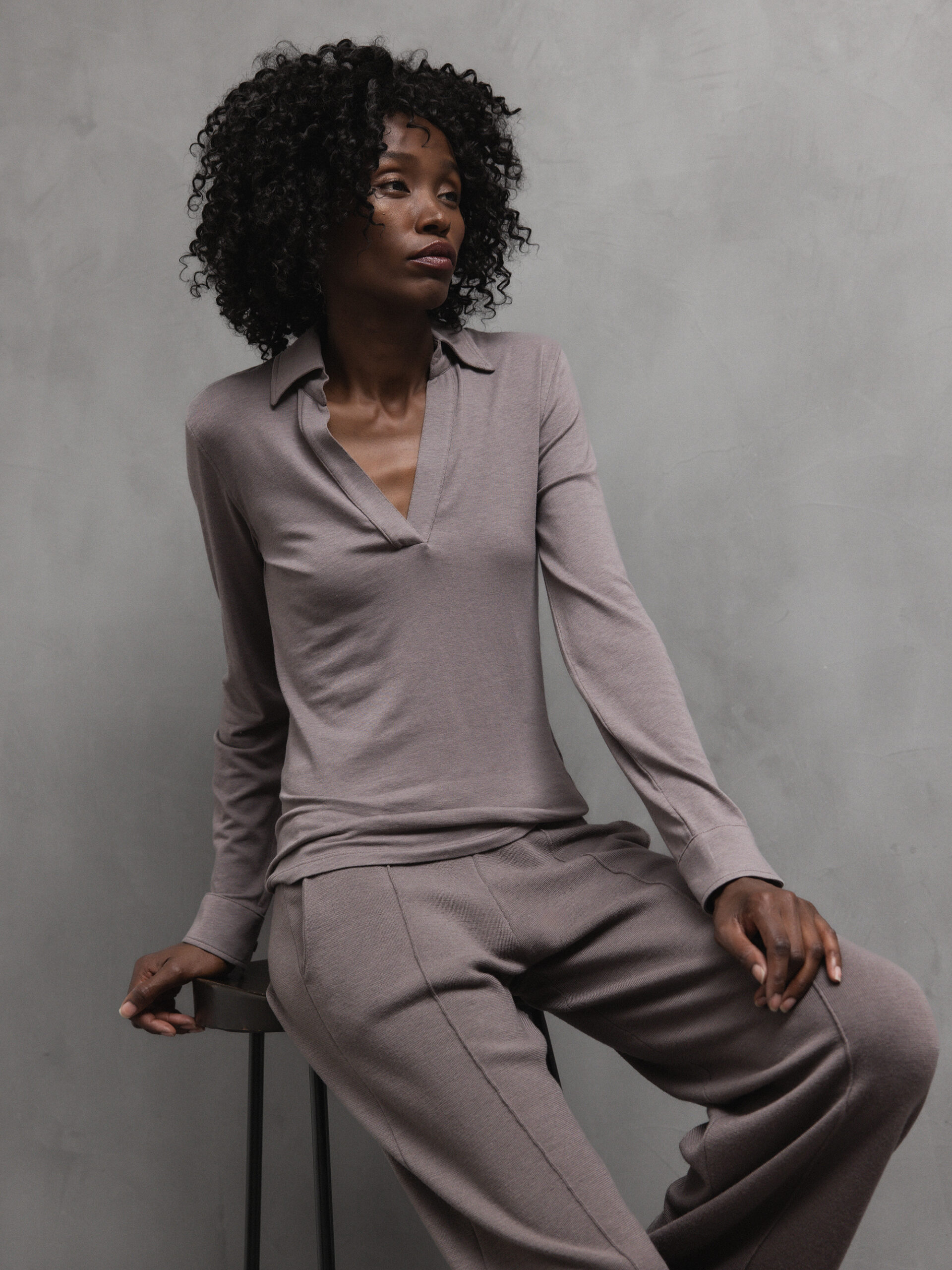 DANIELS Langarm- Poloshirt Damen (TAUPE)