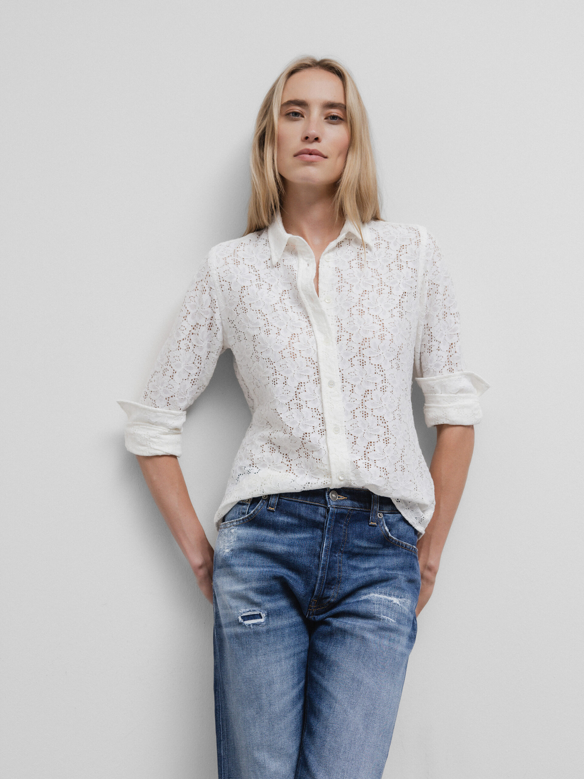 CALIBAN Bluse aus Baumwolle mit Lochmuster Damen (AA1 ECRU)