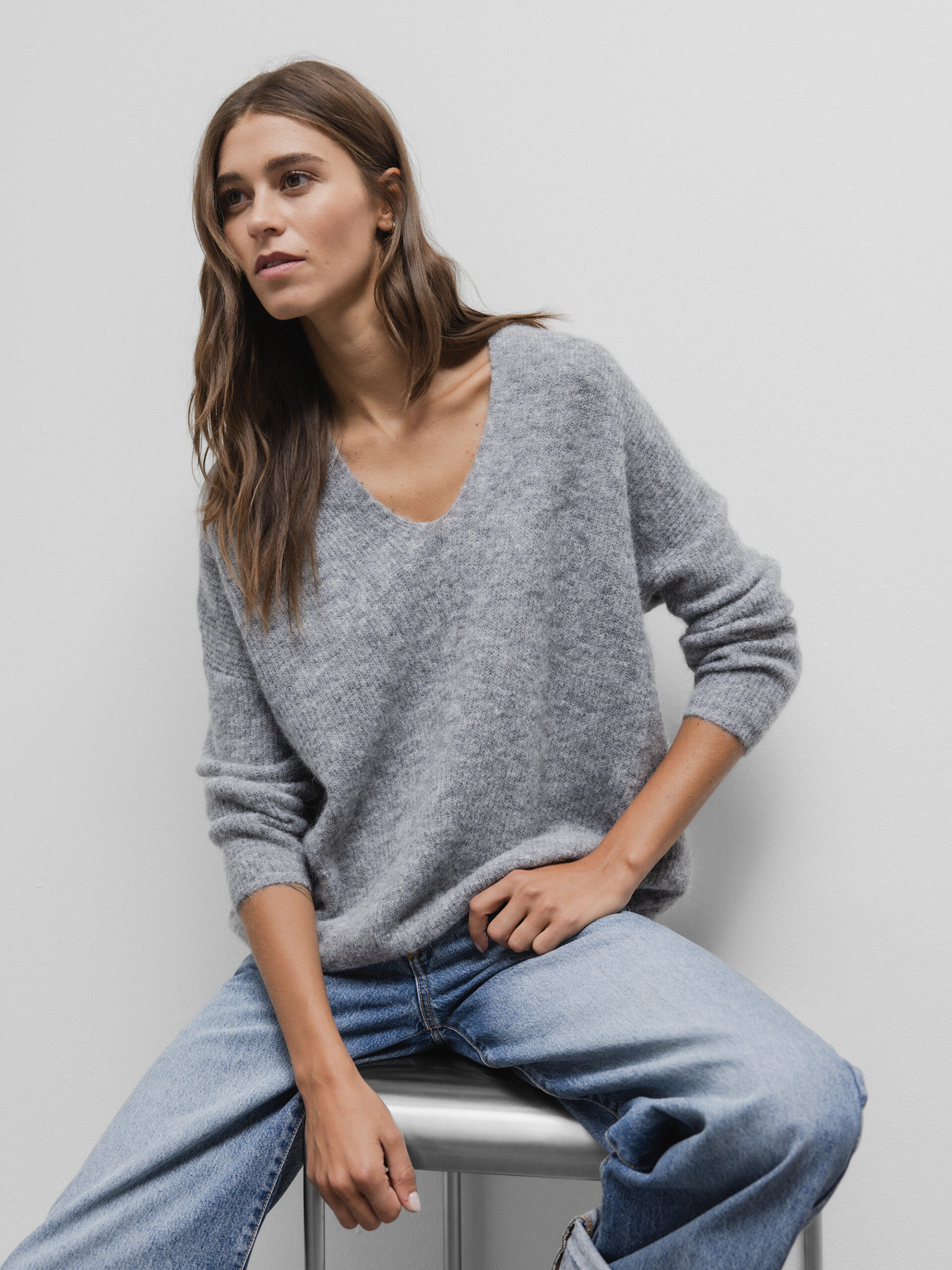 MOS MOSH Pullover aus Alpakawolle Damen (919 GREY MEL)