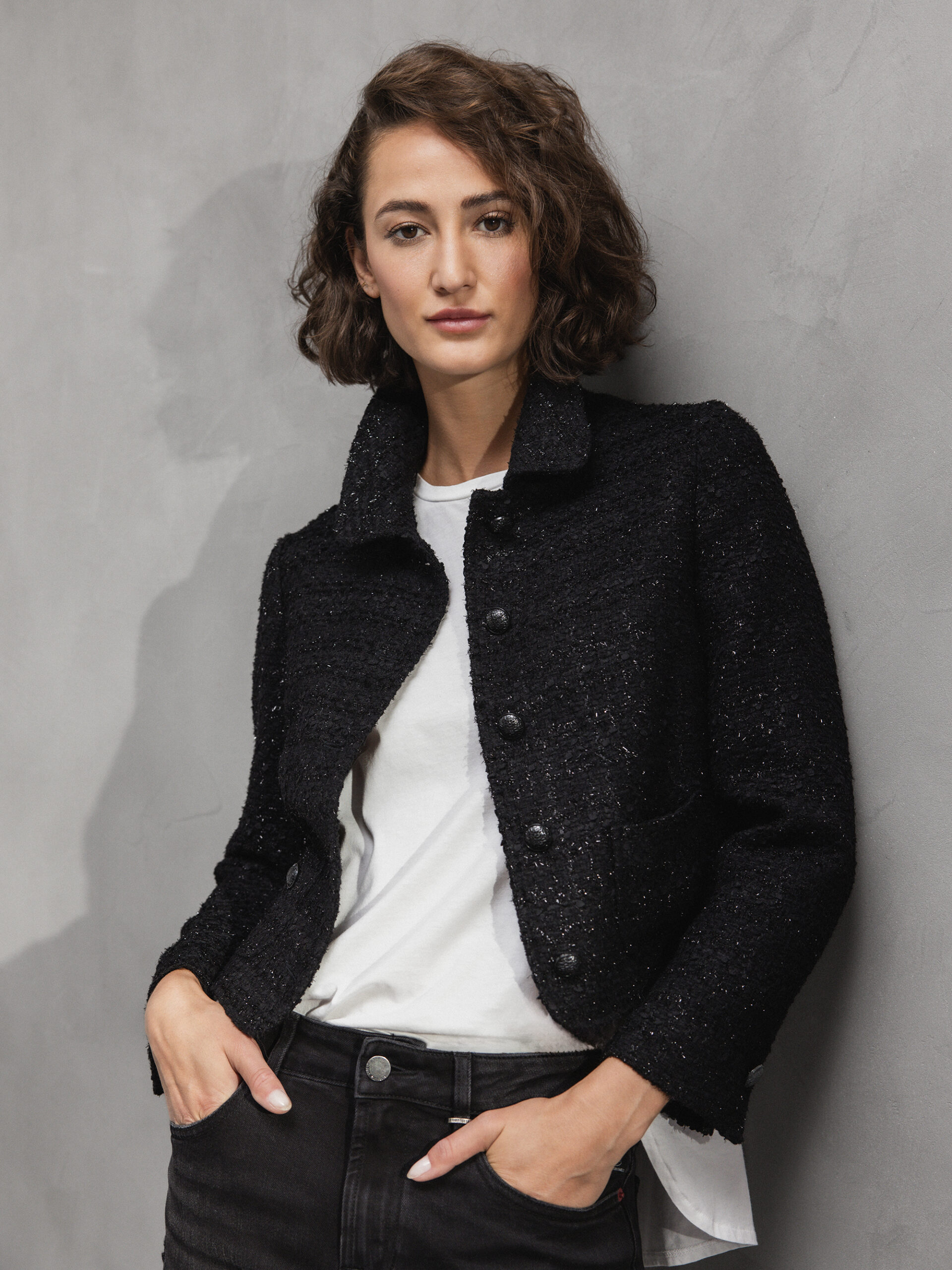 TAGLIATORE Bouclé-Blazer Damen (N1287 SCHWARZ LUREX)