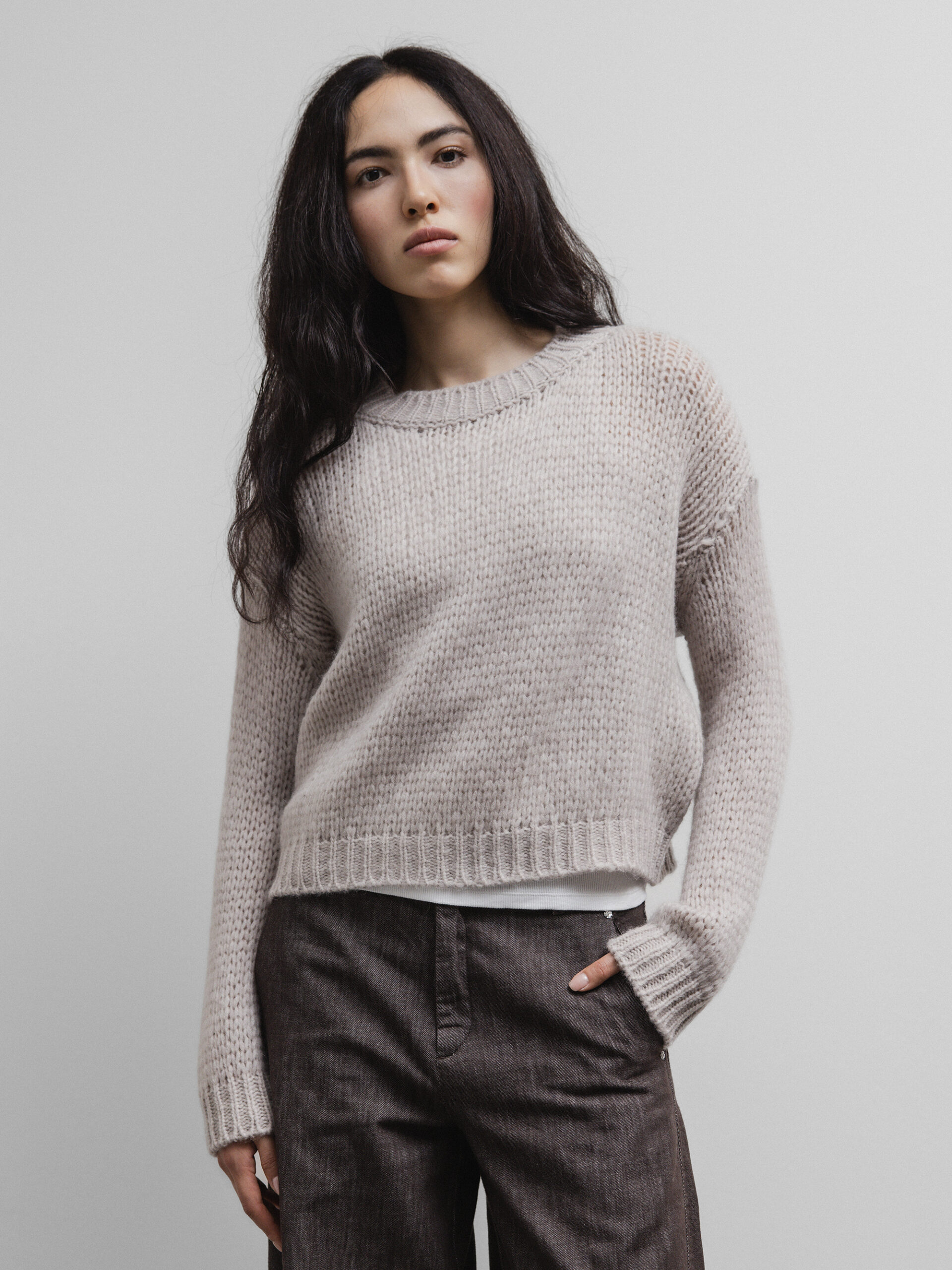 ROBERTO COLLINA Pullover aus Alpakawolle Damen (4 DK SAND)