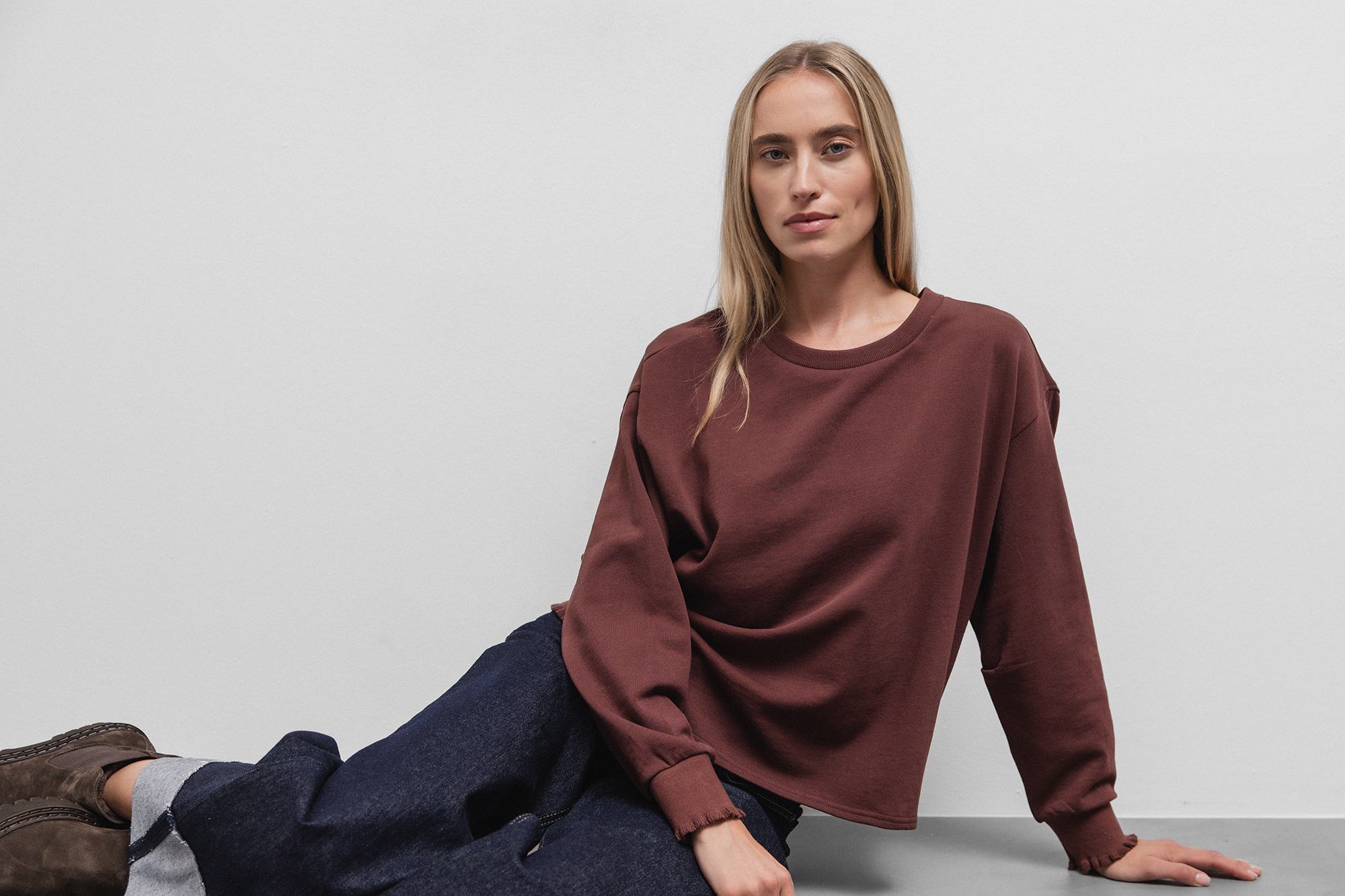 LOVE JOY VICTORY Weites Sweatshirt aus Baumwolle Damen (912 BORDEAUX)