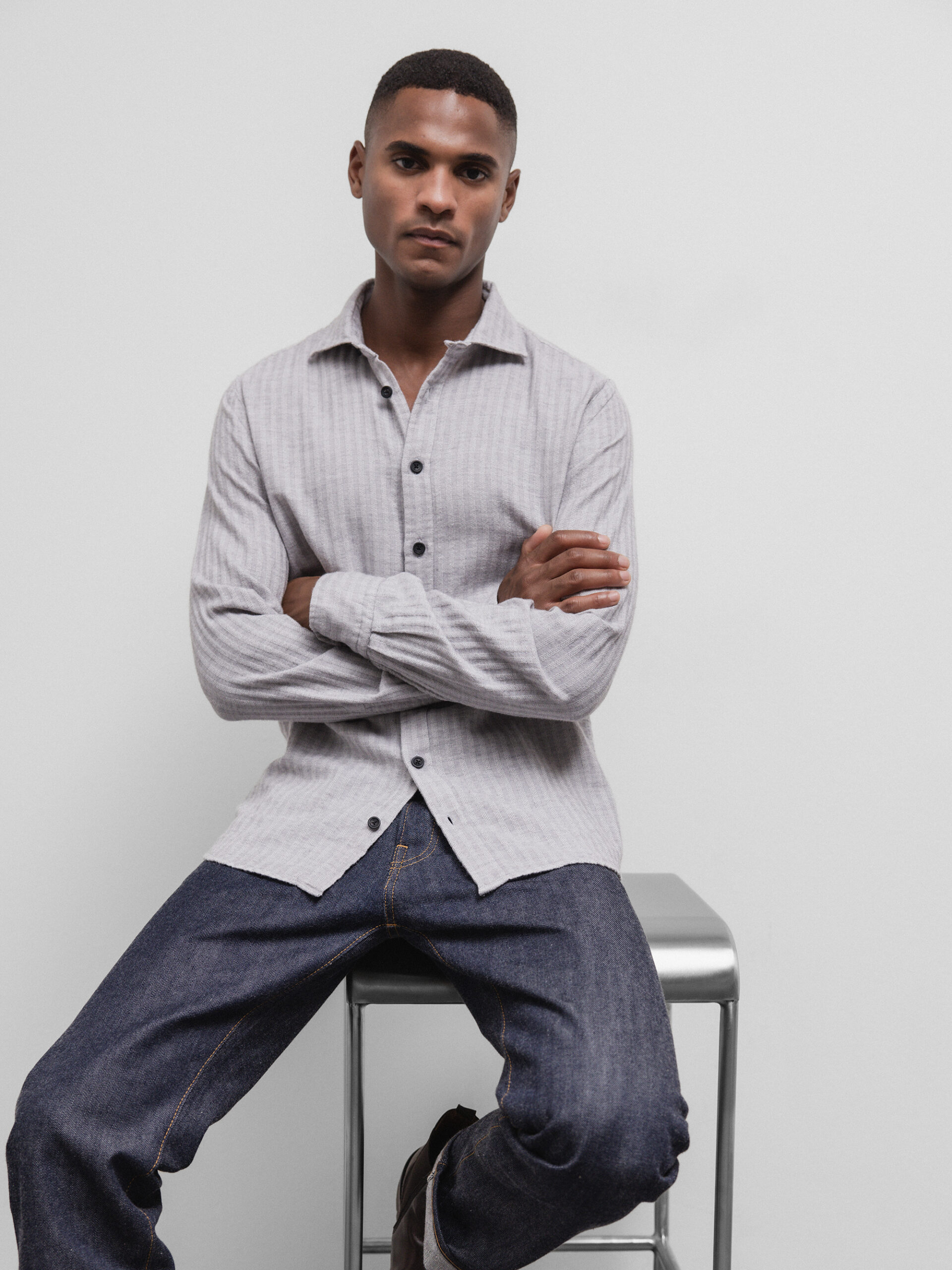 HANNES ROETHER Baumwollhemd Herren (100 MILK GREY)