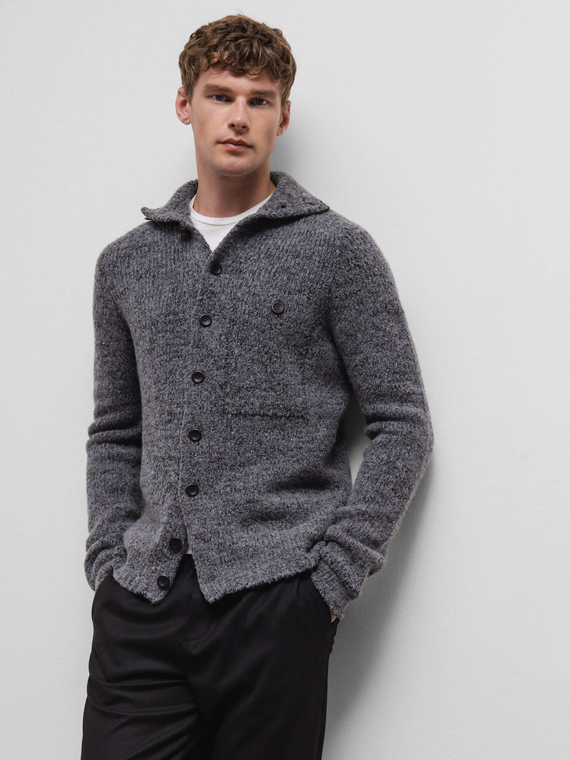 HANNES ROETHER Strickjacke aus Schurwolle Herren (130 GREY/BLACK)