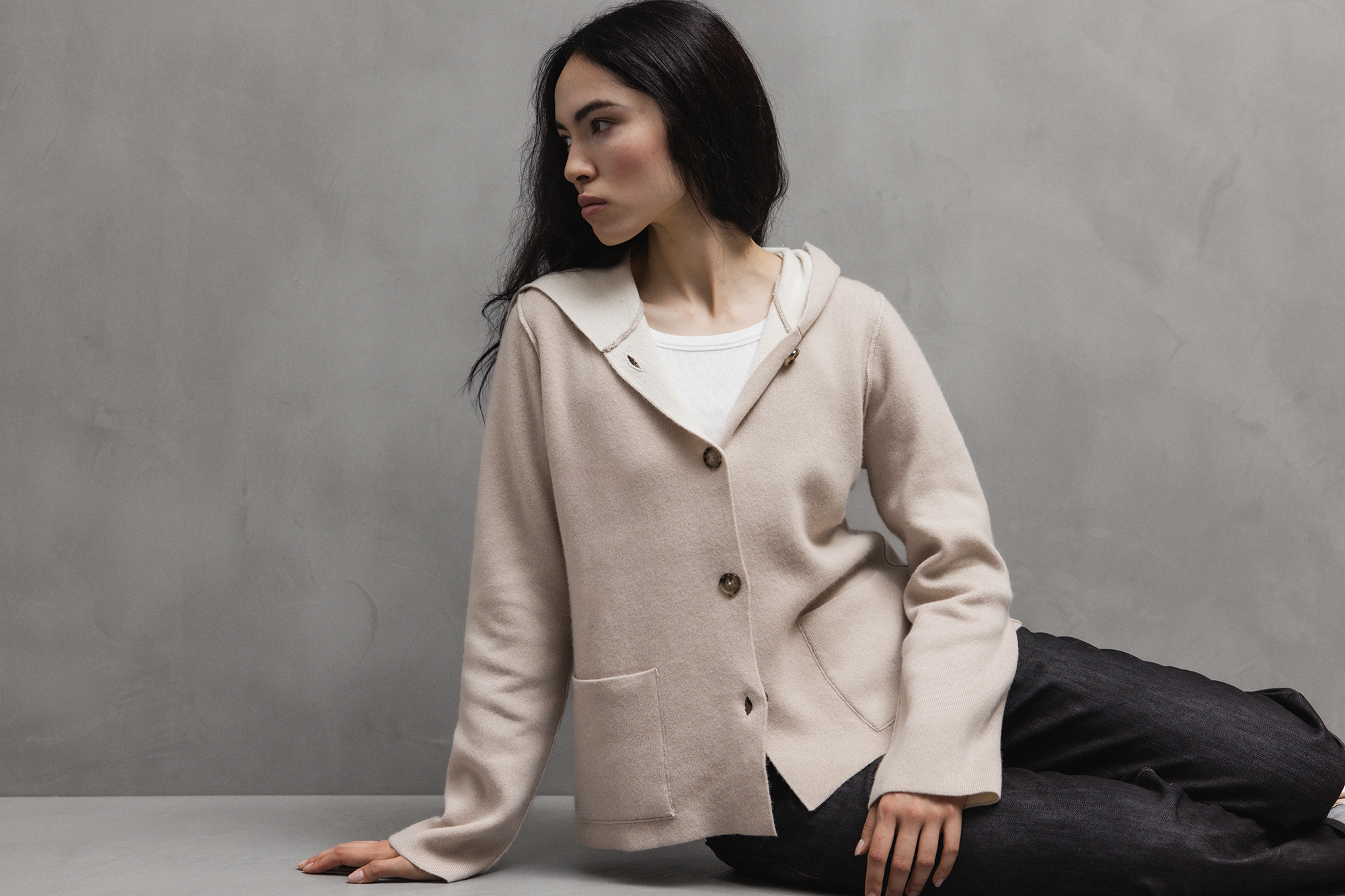 DANIELS Wendbare Strickjacke aus Cashmere Damen (SAND/OFF WHITE 25468/7801)