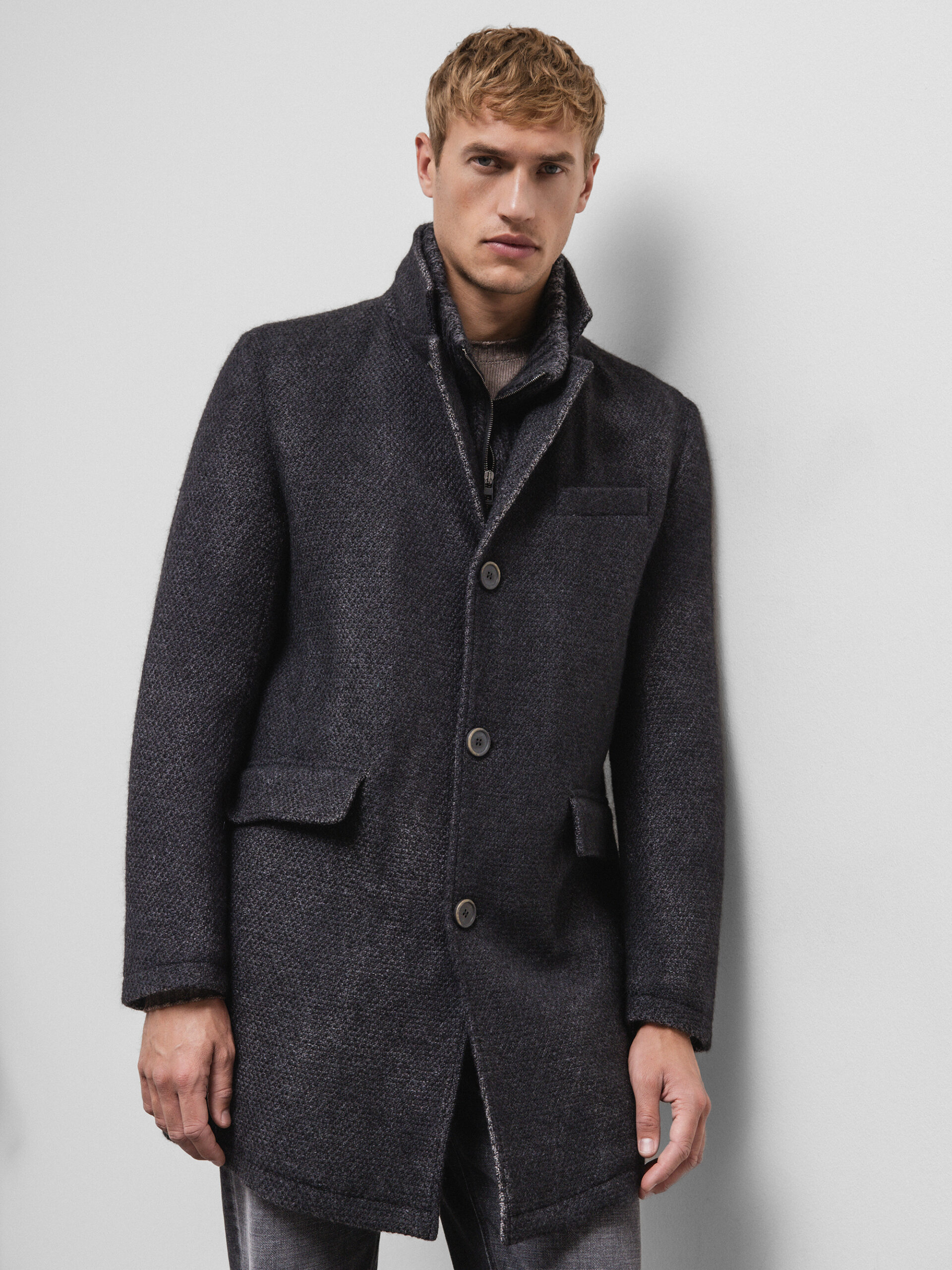 GMS 75 Wollmantel Herren (S98 SCHWARZ/BRAUN)