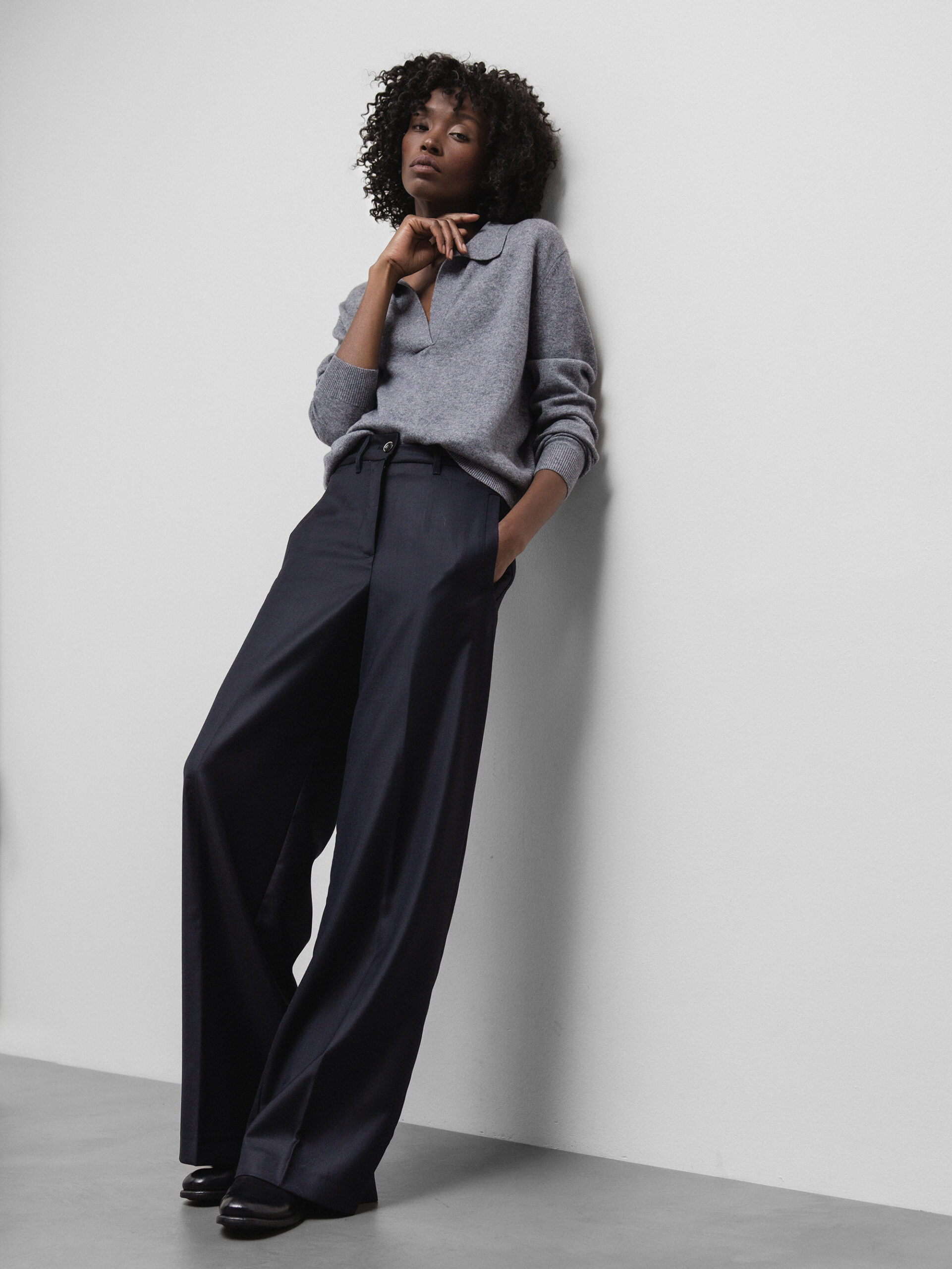 NINE IN THE MORNING Weite Hose aus Wolle Damen (NAVY)