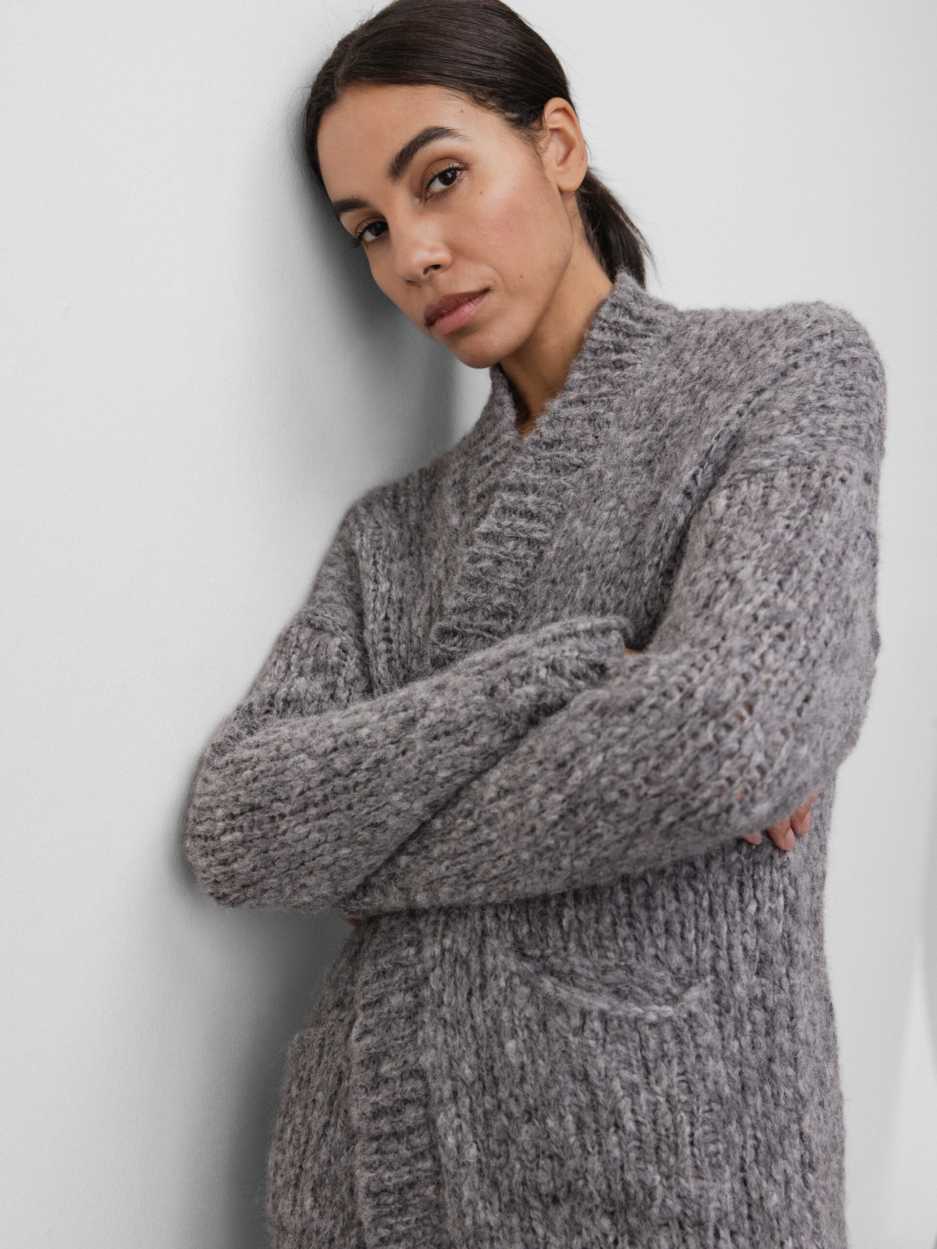 SIBIN LINNEBJERG Langer Cardigan aus Alpakawolle Damen (9178 MED GREY)