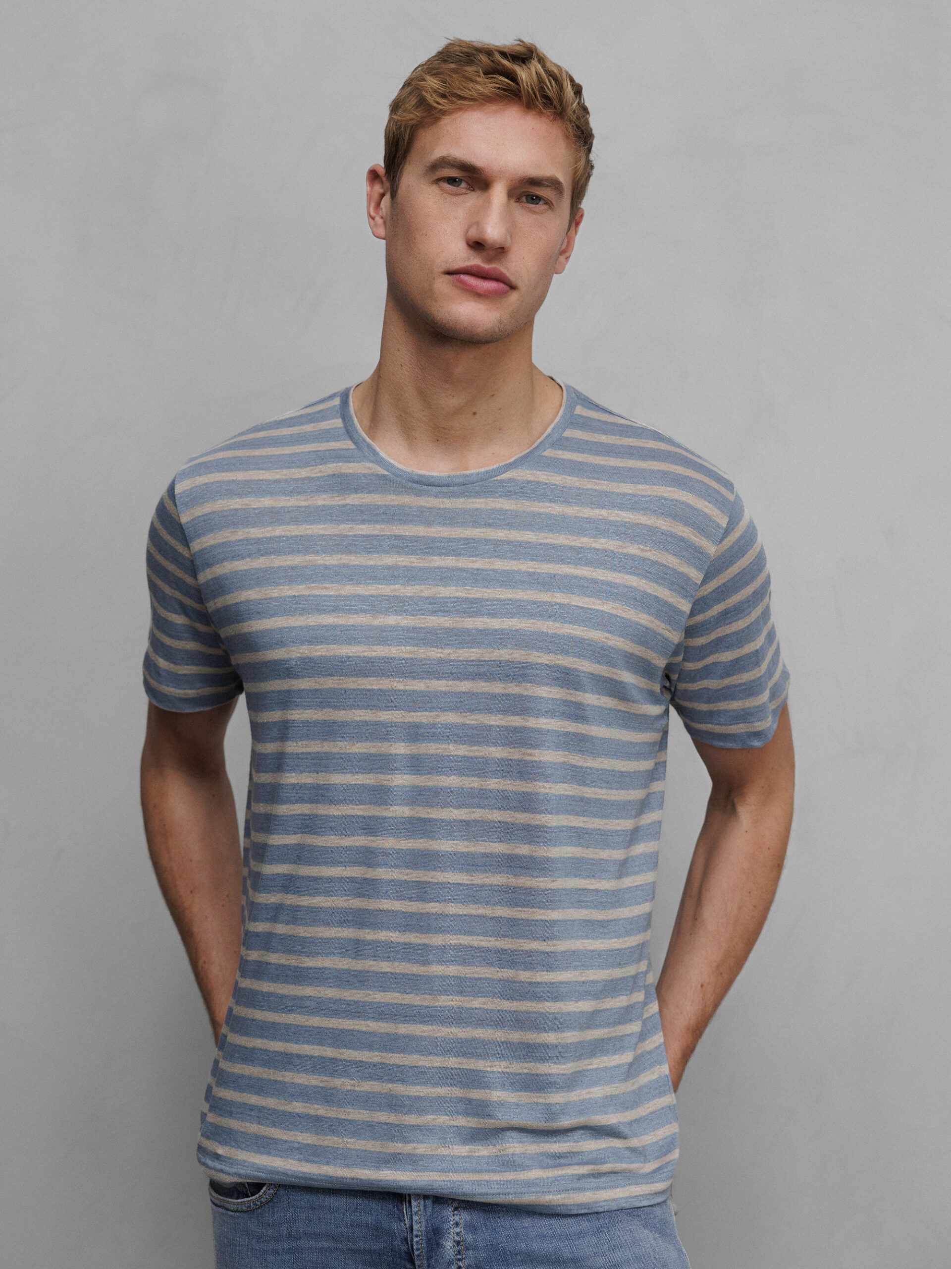 STEFAN BRANDT T-Shirt aus Leinen Herren (07250 LT BLUE MEL ECRU)