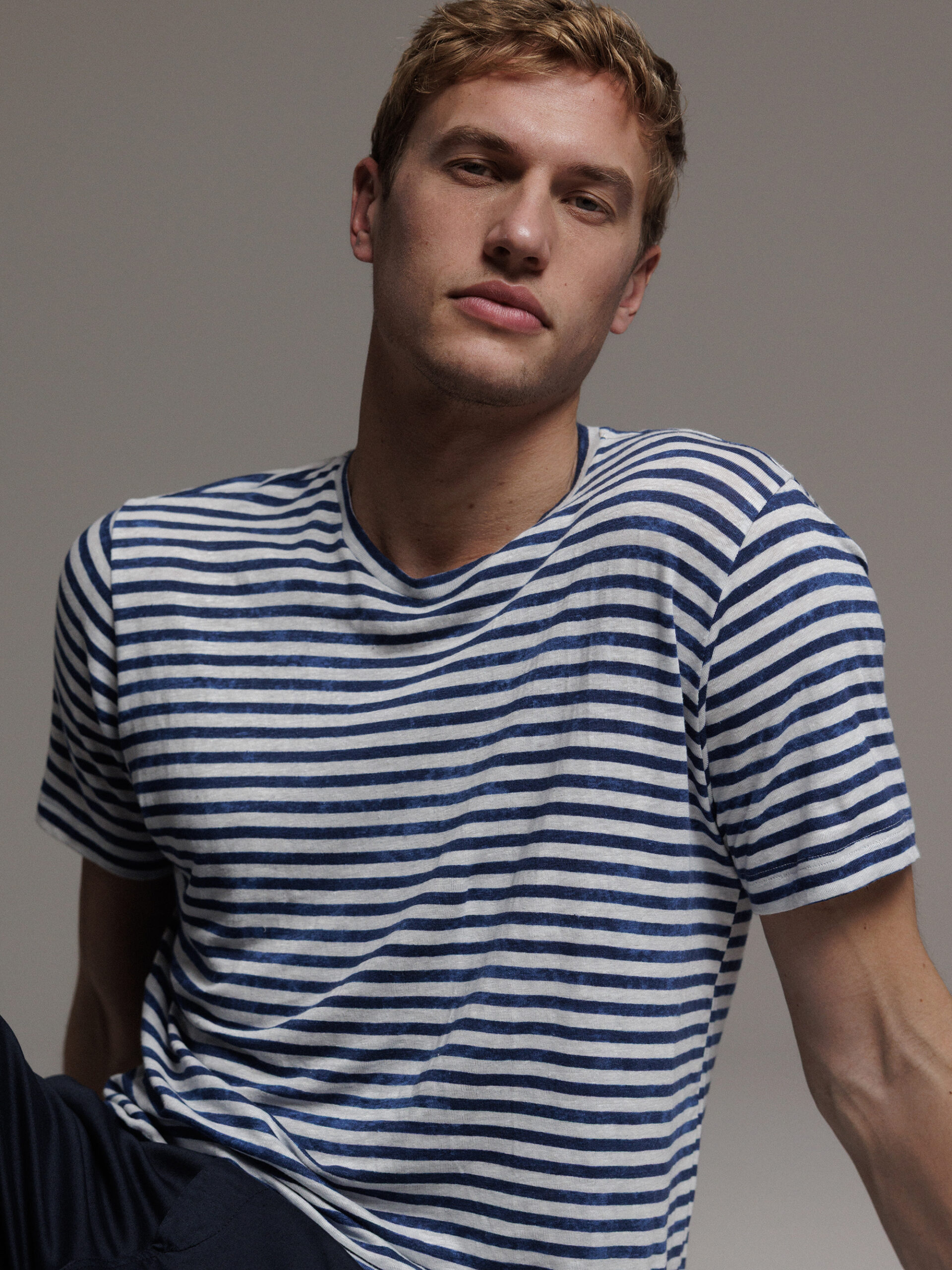 STEFAN BRANDT T-Shirt aus Leinen Herren (07800 BLUE WHITE)