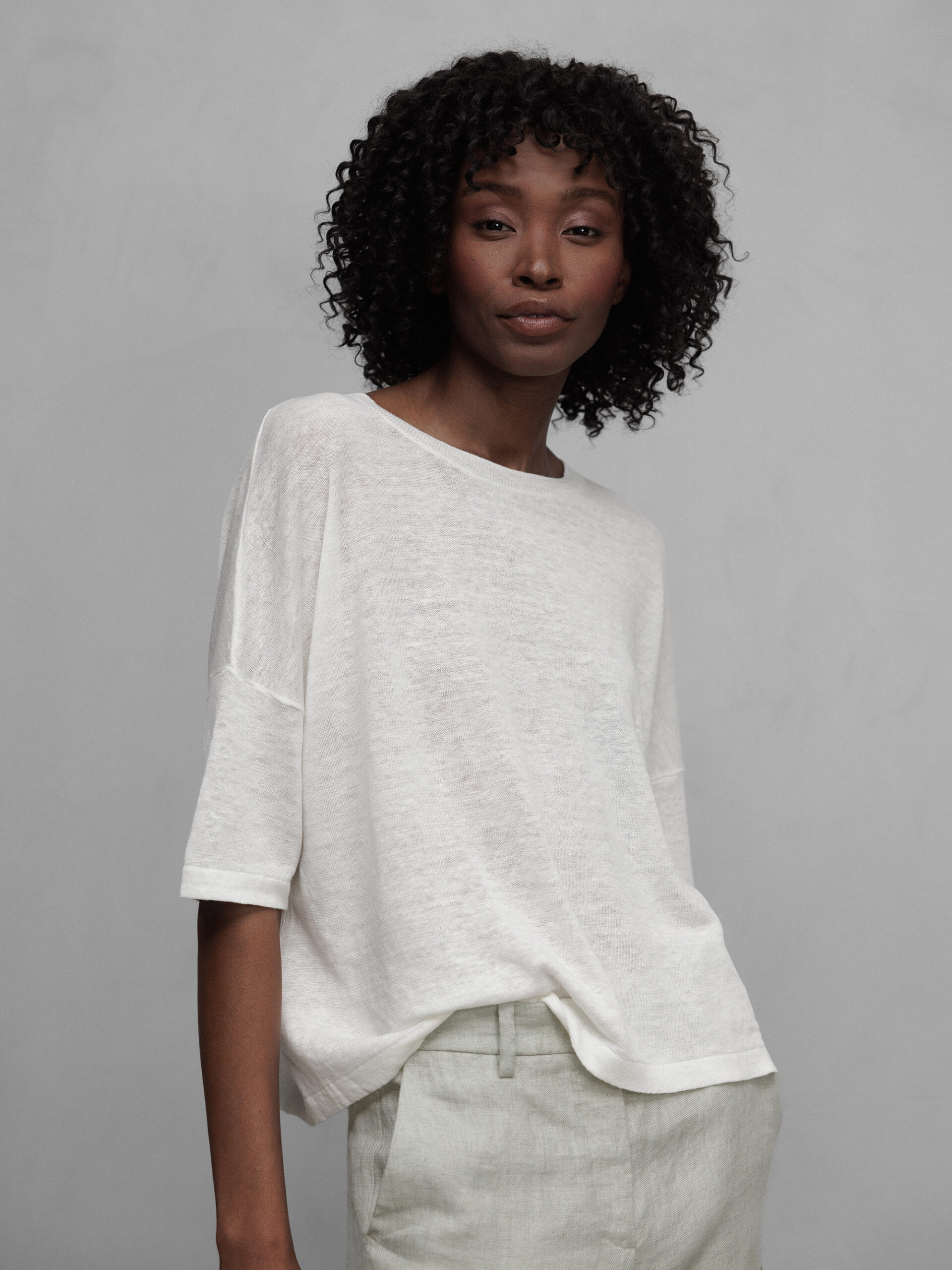 DANIELS Kurzarm- Pullover aus Leinen Damen (WHITE 14226)