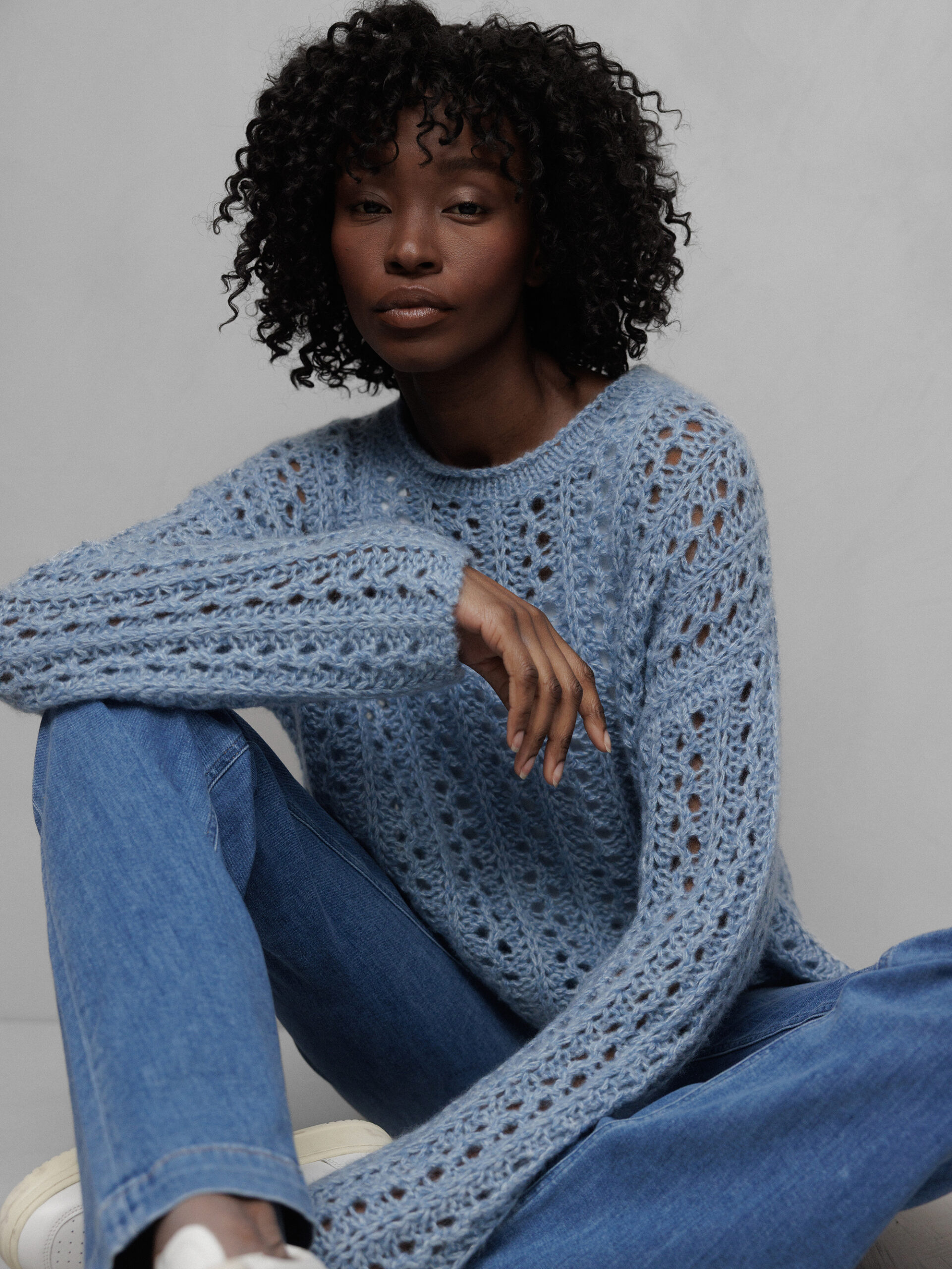 DANIELS Pullover mit Lochstrick Damen (H BLAU MEL 23029)