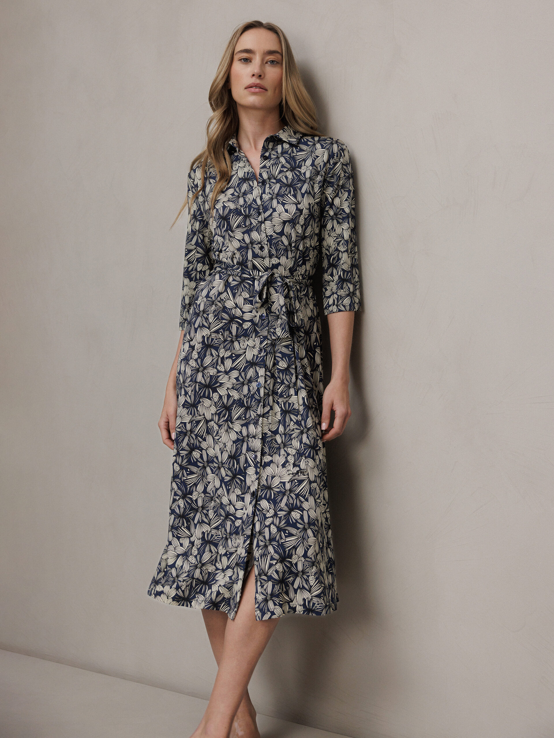 SIYU Midi- Kleid mit Knopfleiste Damen (06 NAVY/ECRU)