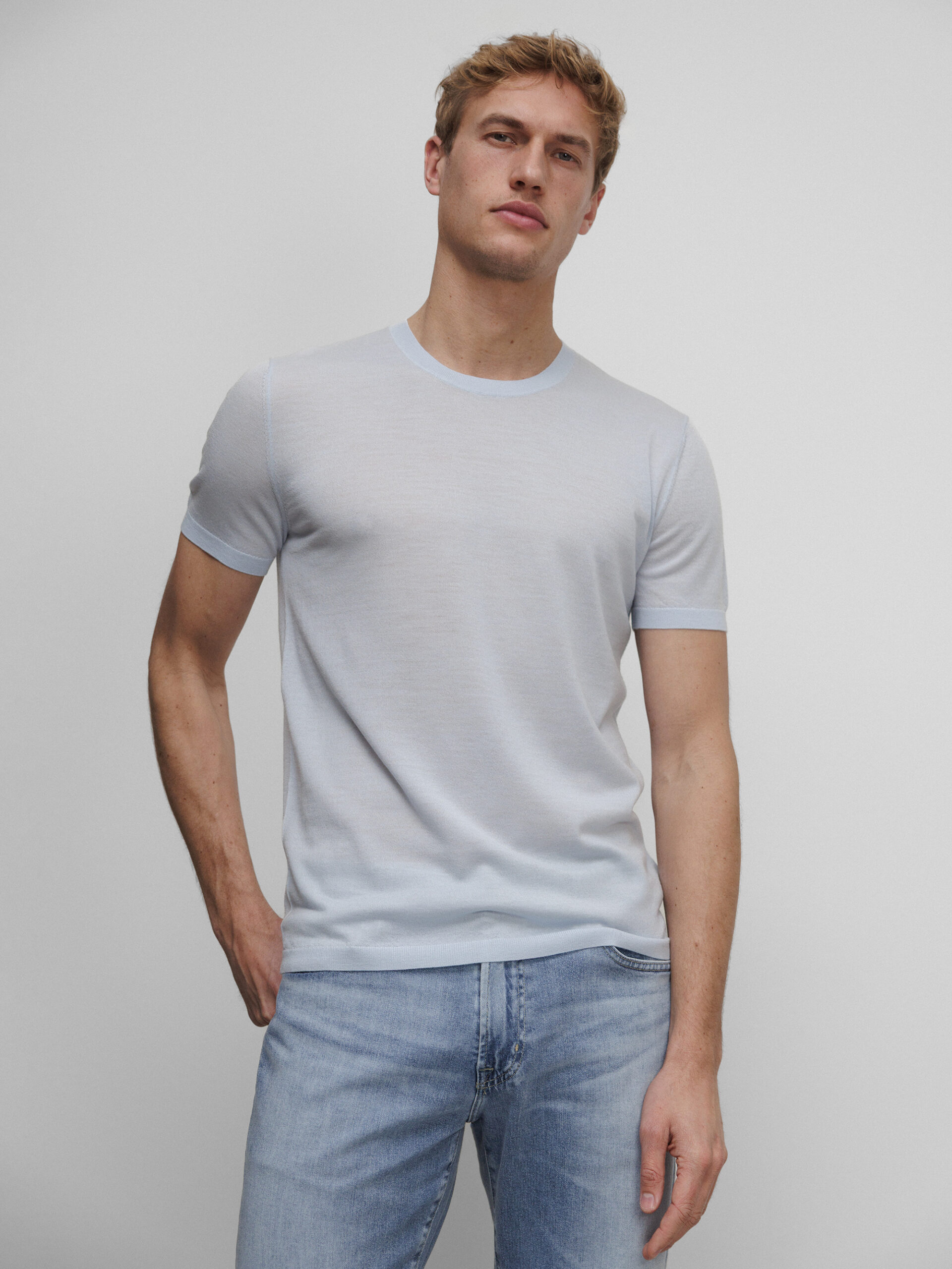 DANIELS Kurzarm- Feinstrickpullover aus Merinowolle Herren (L BLUE EC 25271)