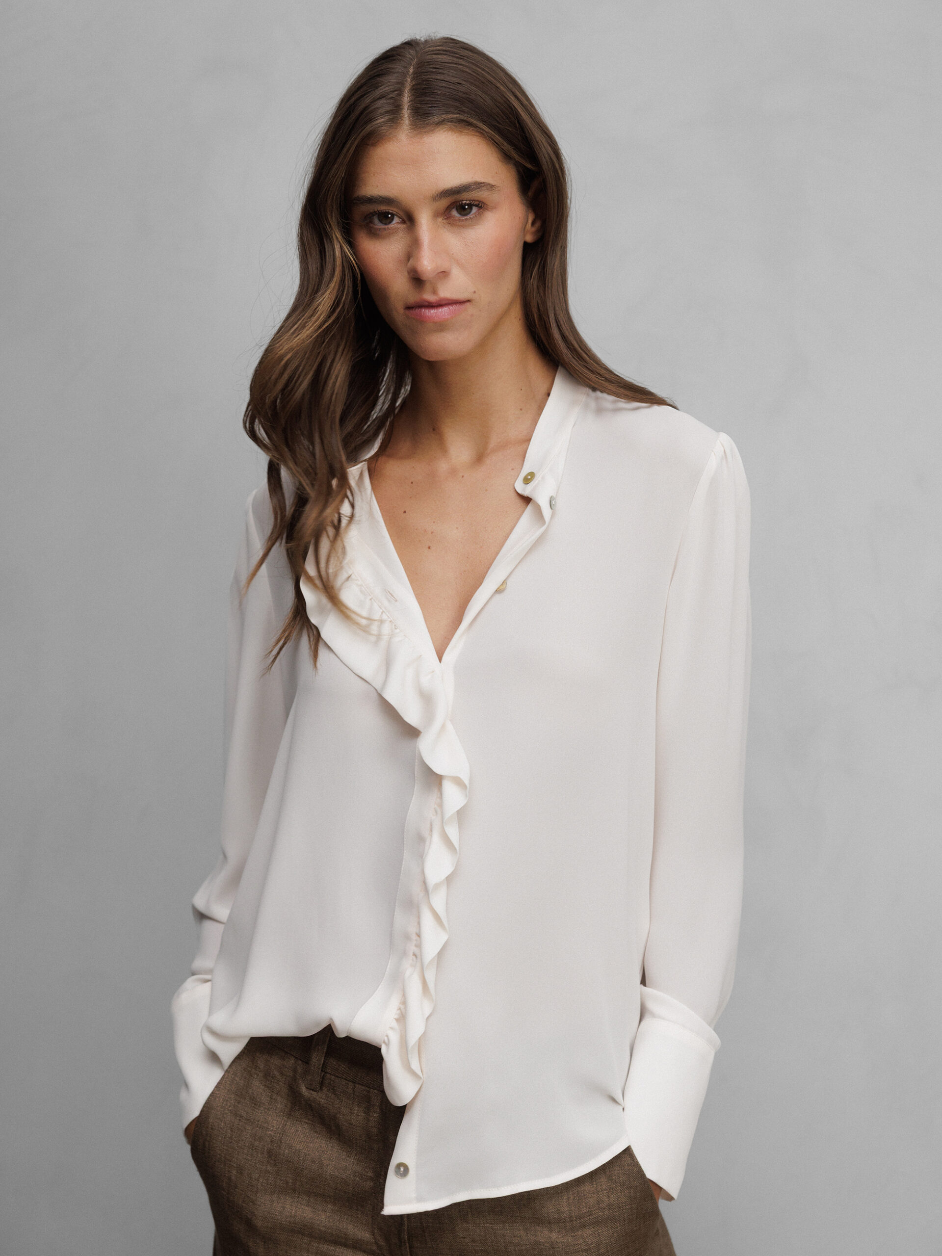 Janice & Jo Bluse mit verdeckter Knopfleiste Damen (003 CREME)