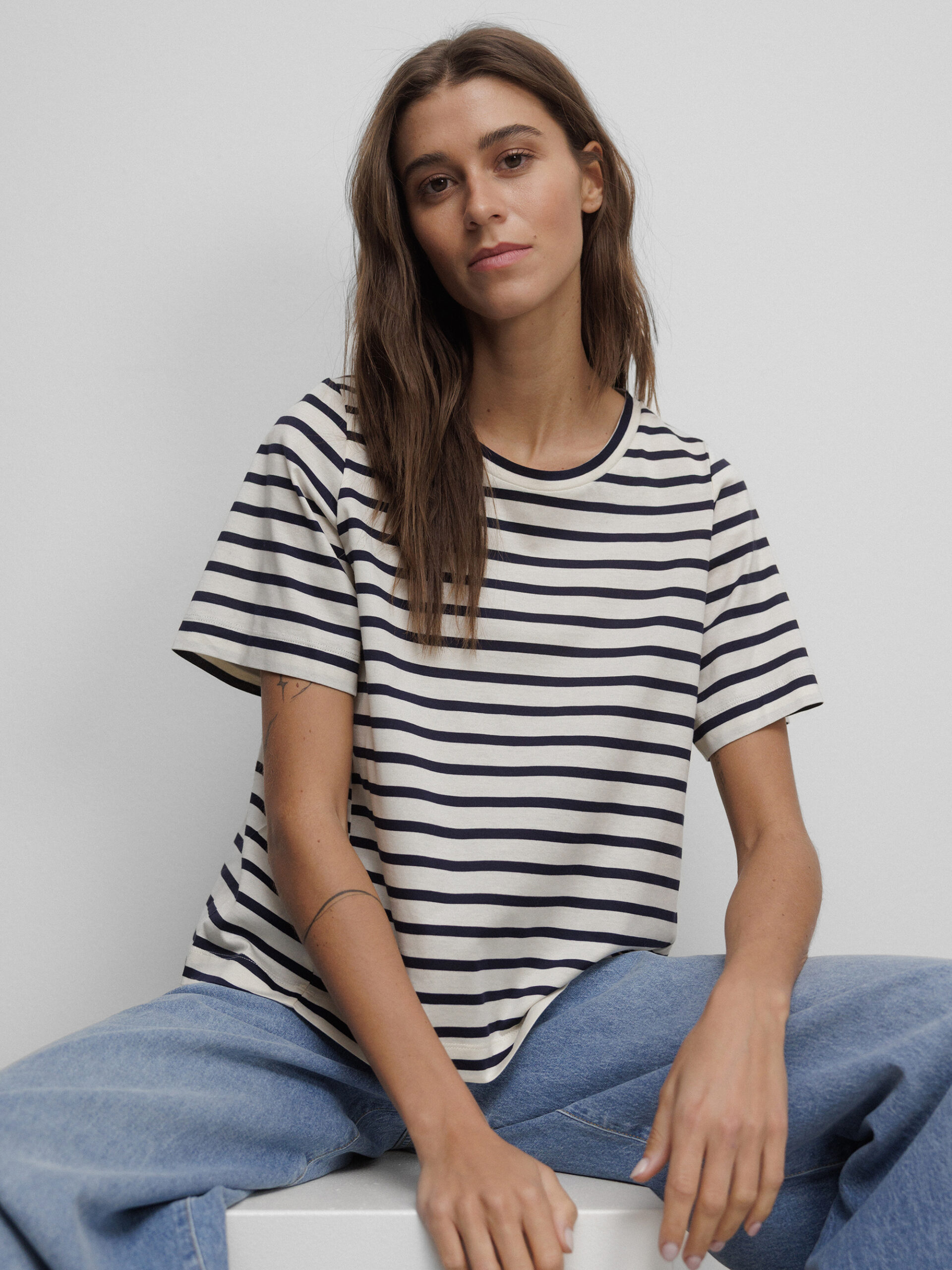 LIS LAREIDA T-Shirt aus Baumwolle Damen (205 ECRU/NAVY)