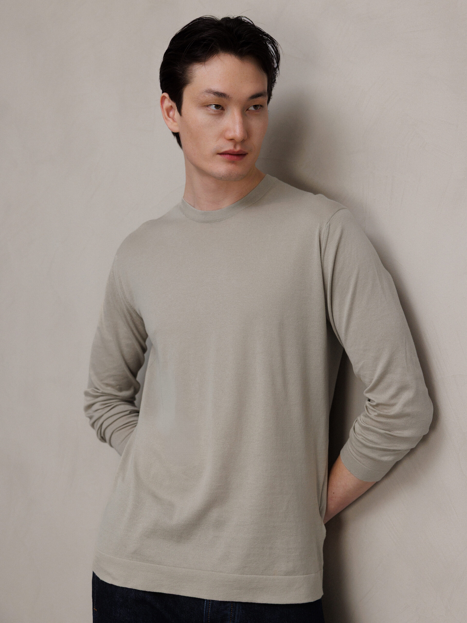 JOHN SMEDLEY Langarmshirt aus Baumwolle Herren (PARCHEMENT)