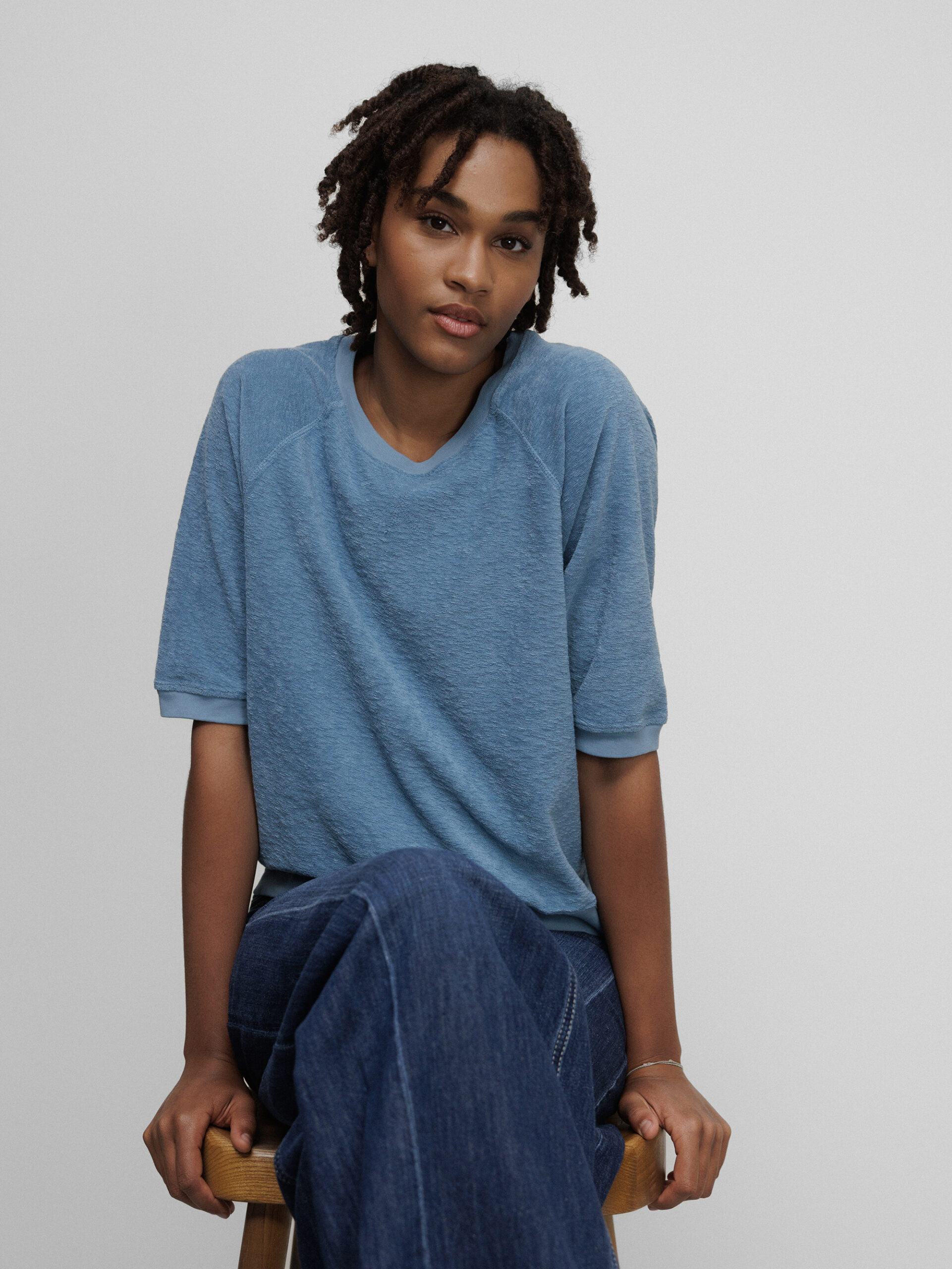 DANIELS Kurzarm- Sweatshirt in Frotteeoptik Damen (SKY BLUE)