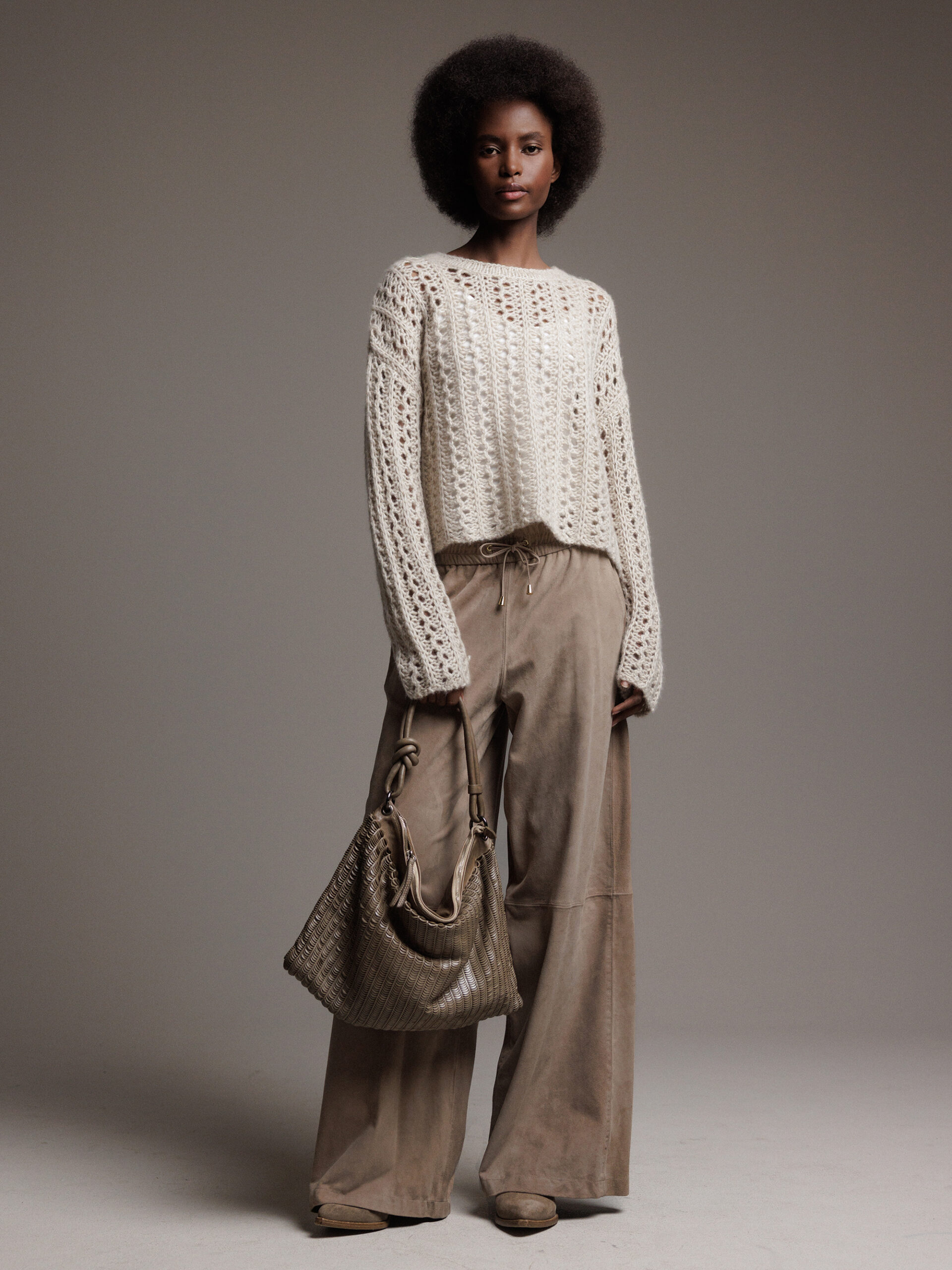 NOVELLE Weite Velour-Lederhose Damen (PIERRE)