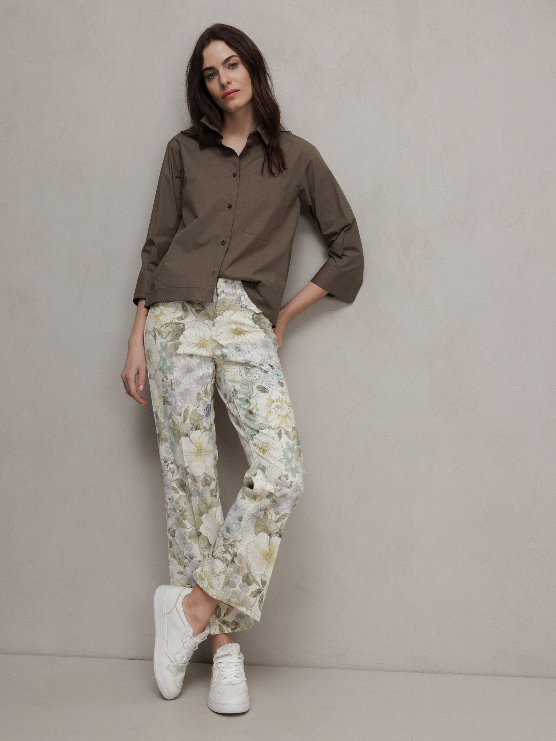 CAMBIO Kick Flared Hose aus Baumwolle Damen (855 GREEN CREAM)