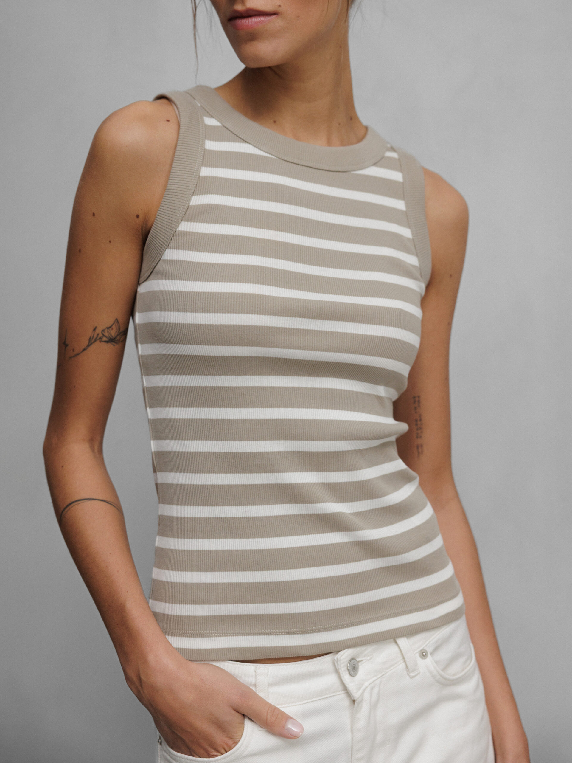 DRYKORN Top aus Baumwolle Damen (1702 TAUPE/OFF WHITE STRIPE)