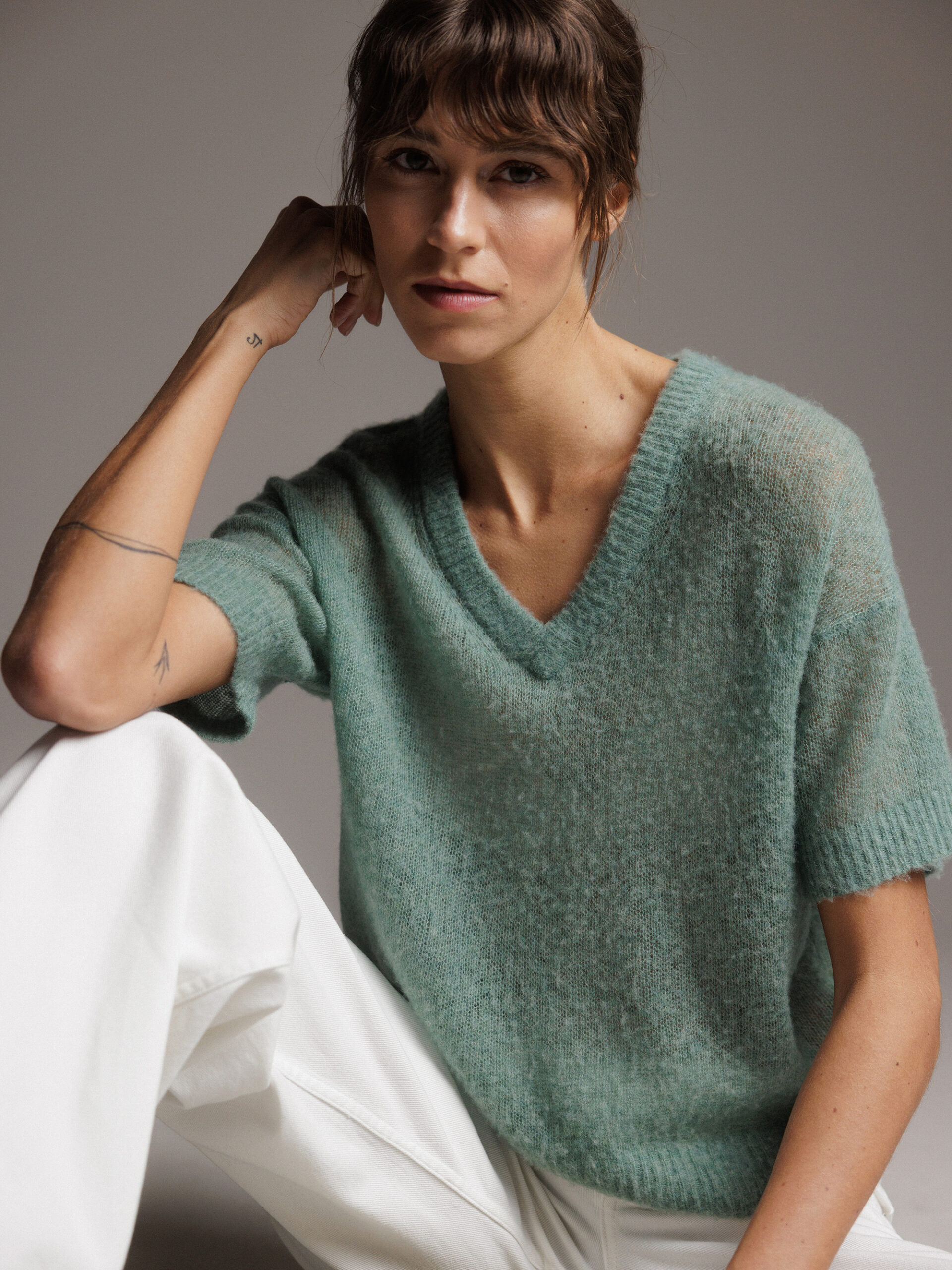 AMERICAN VINTAGE Kurzarm- Pullover aus Wolle Damen (ORTIE CHINE)